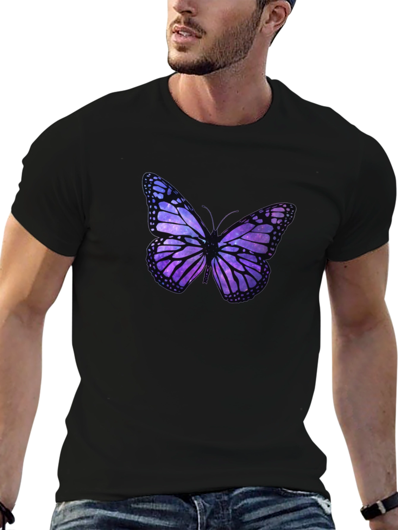 Galaxy Butterfly Graphic Black T-Shirt