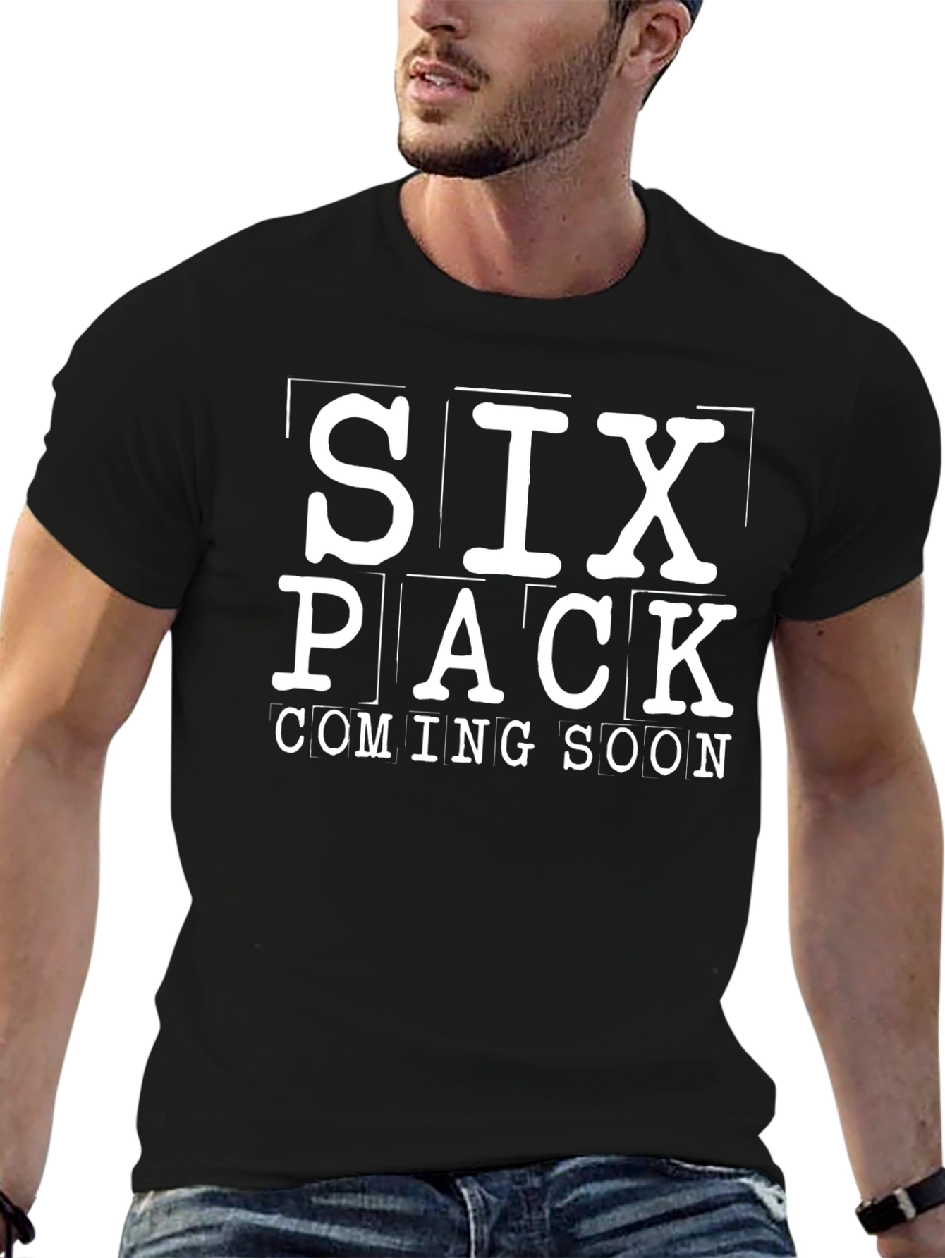 Six Pack Coming Soon Mens Black Graphic Tee