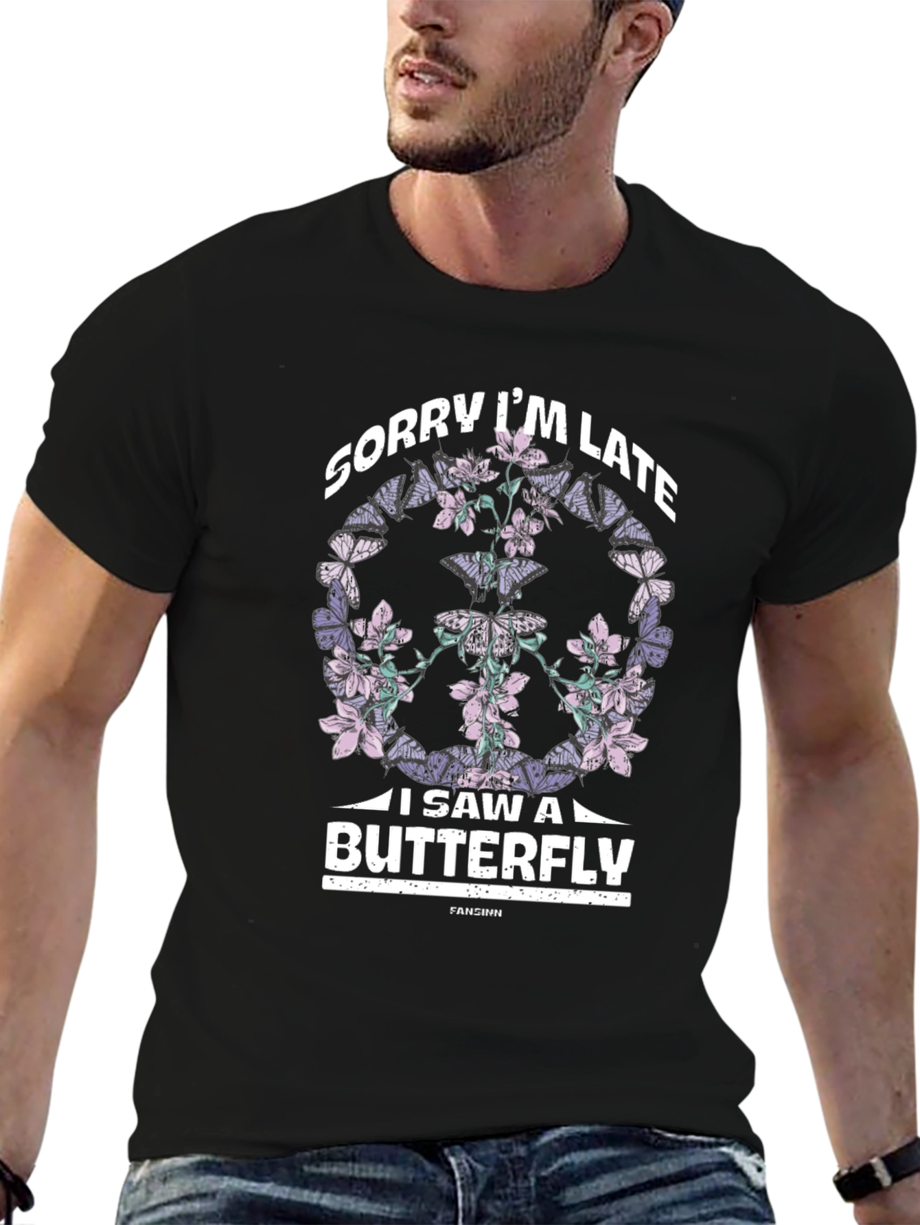 Sorry Im Late Butterfly Graphic T-Shirt