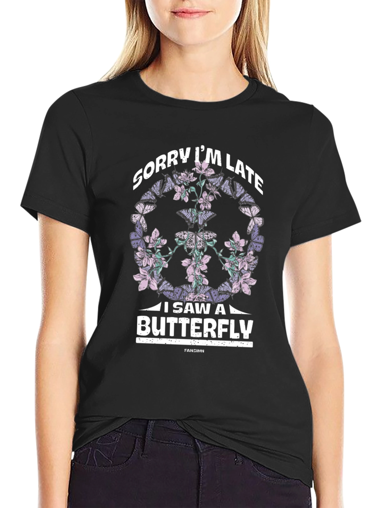 Sorry Im Late Butterfly Graphic T-Shirt