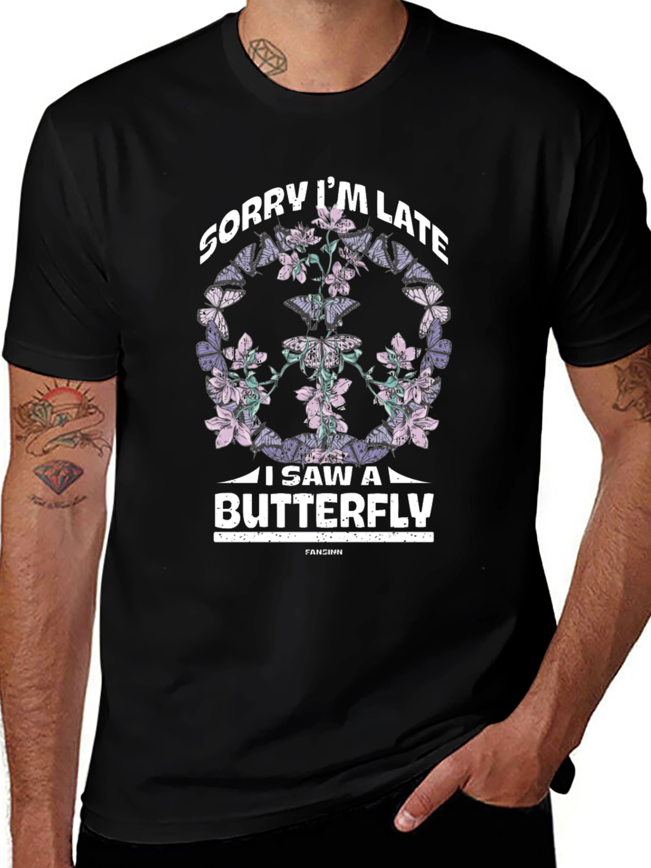Sorry Im Late Butterfly Graphic T-Shirt