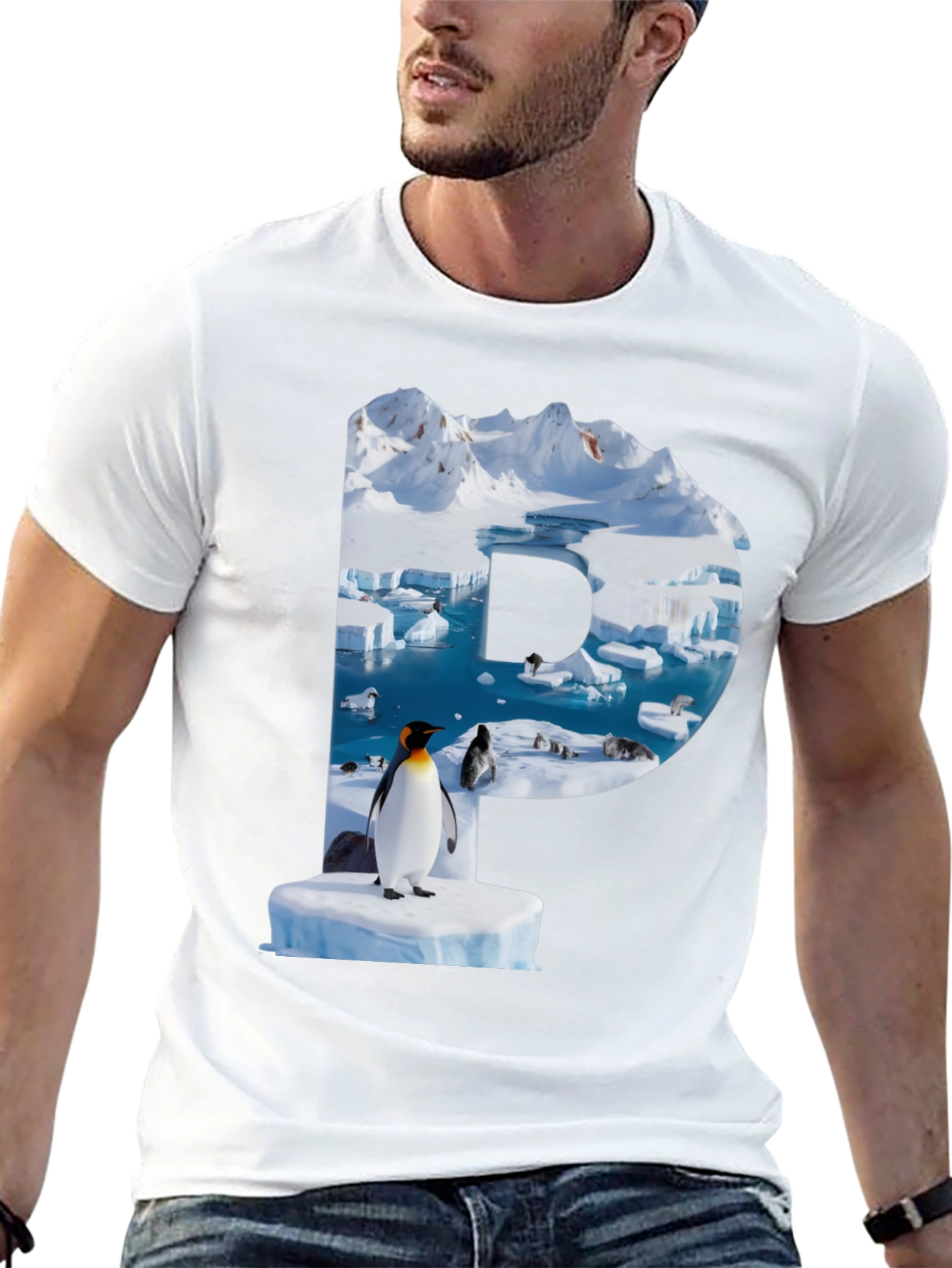 Penguin Iceberg Letter Graphic T-Shirt