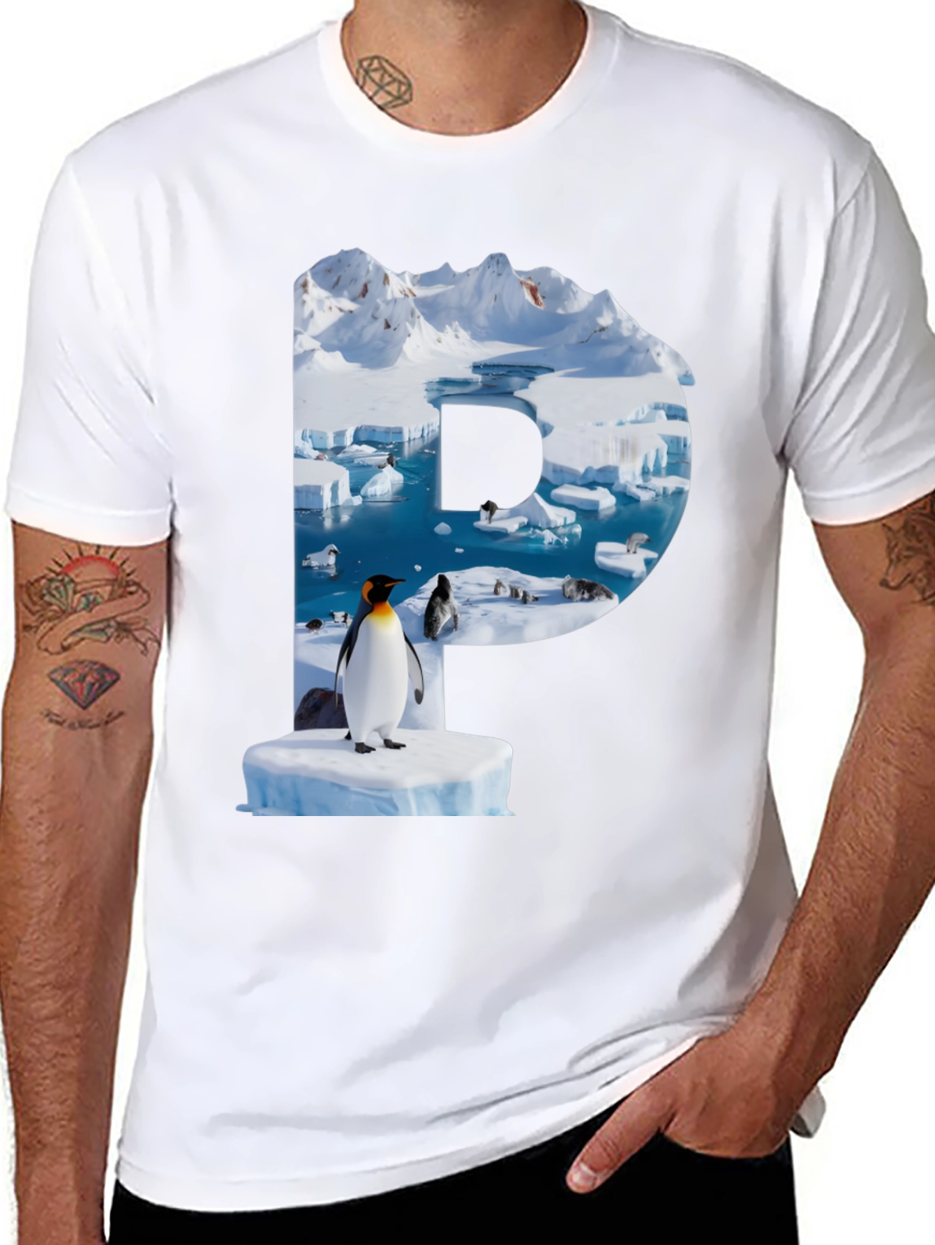 Penguin Iceberg Letter Graphic T-Shirt