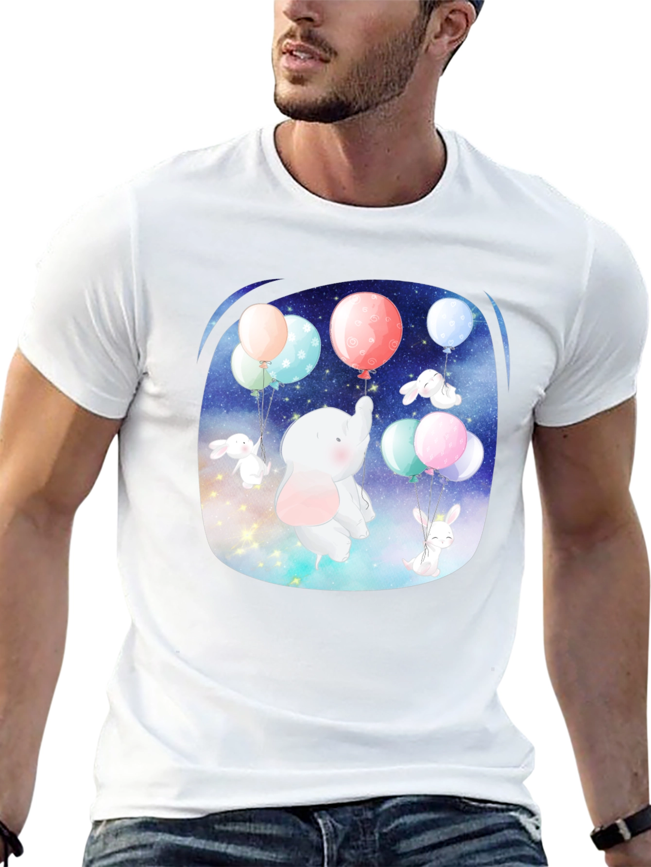 Cute Elephant & Bunny Balloon Ride Graphic Tee