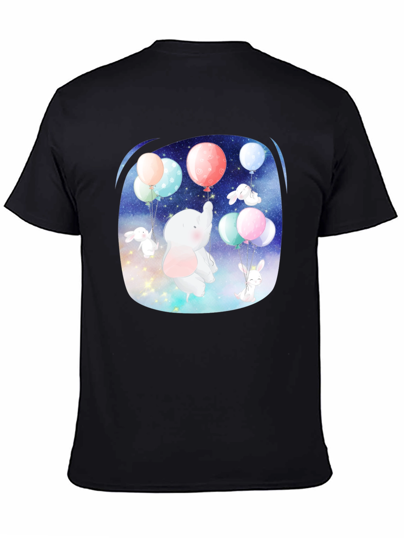 Cute Elephant & Bunny Balloon Ride Graphic Tee