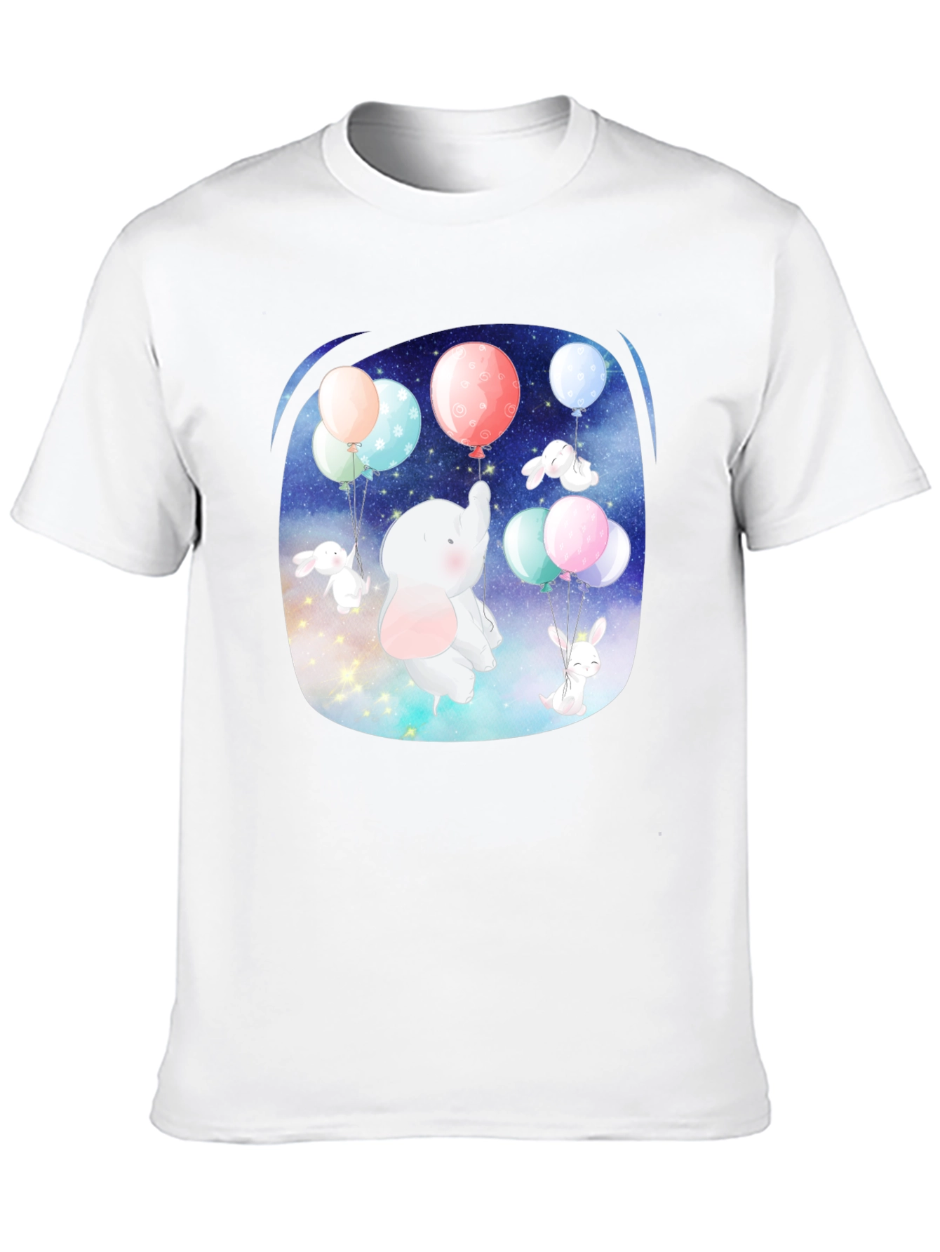 Cute Elephant & Bunny Balloon Ride Graphic Tee