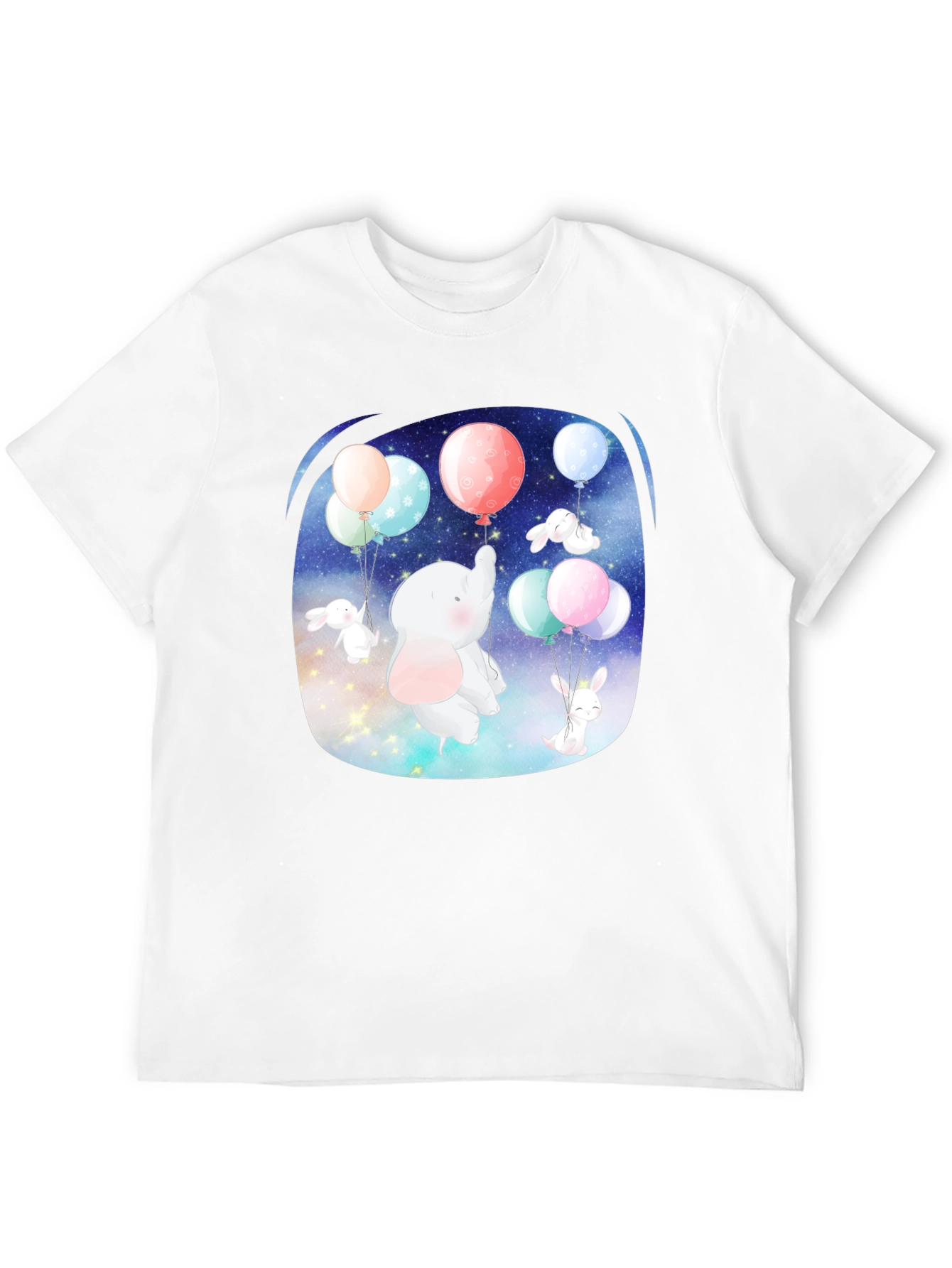 Cute Elephant & Bunny Balloon Ride Graphic Tee