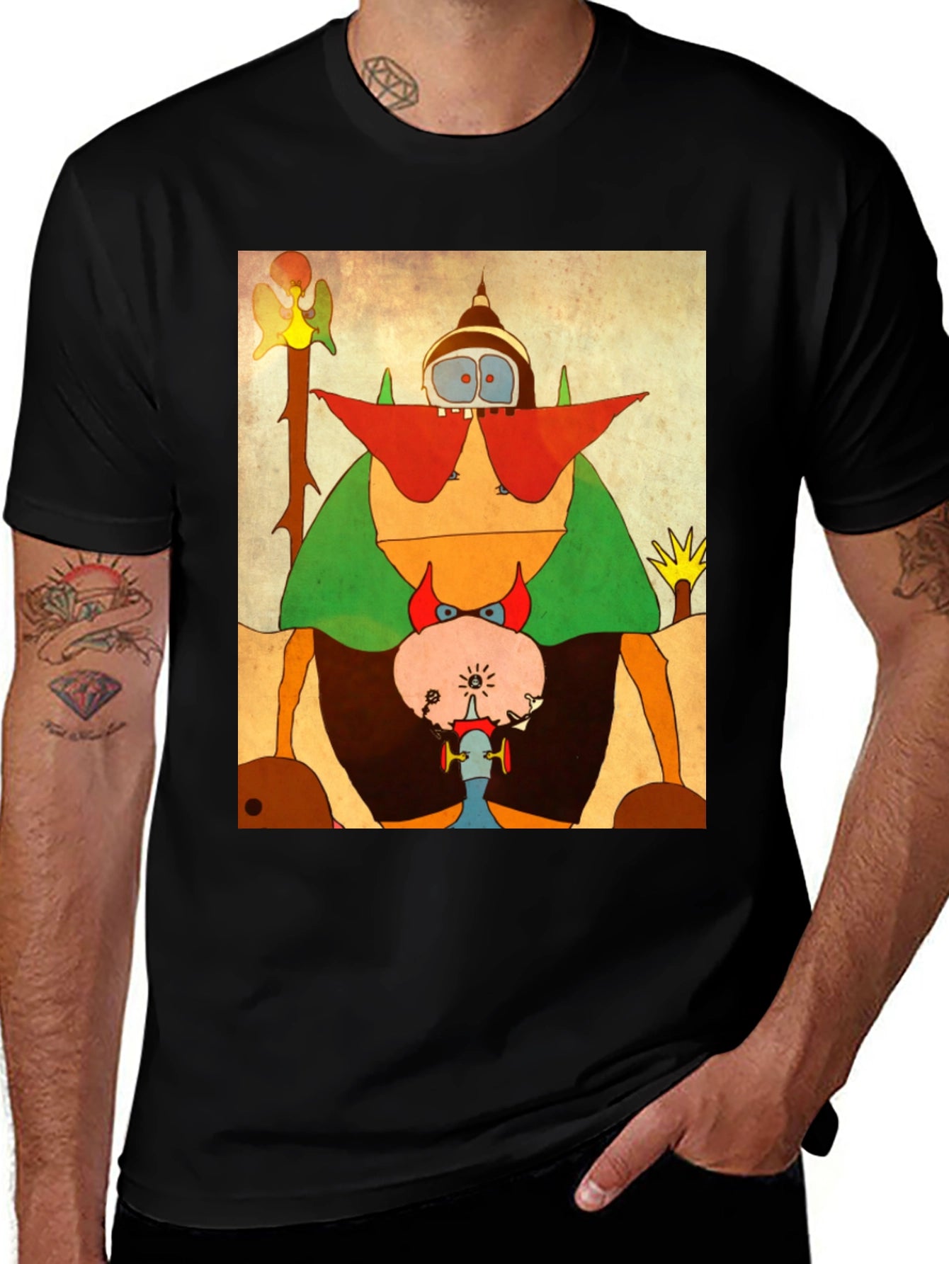 Abstract Cartoon Character Black T-Shirt