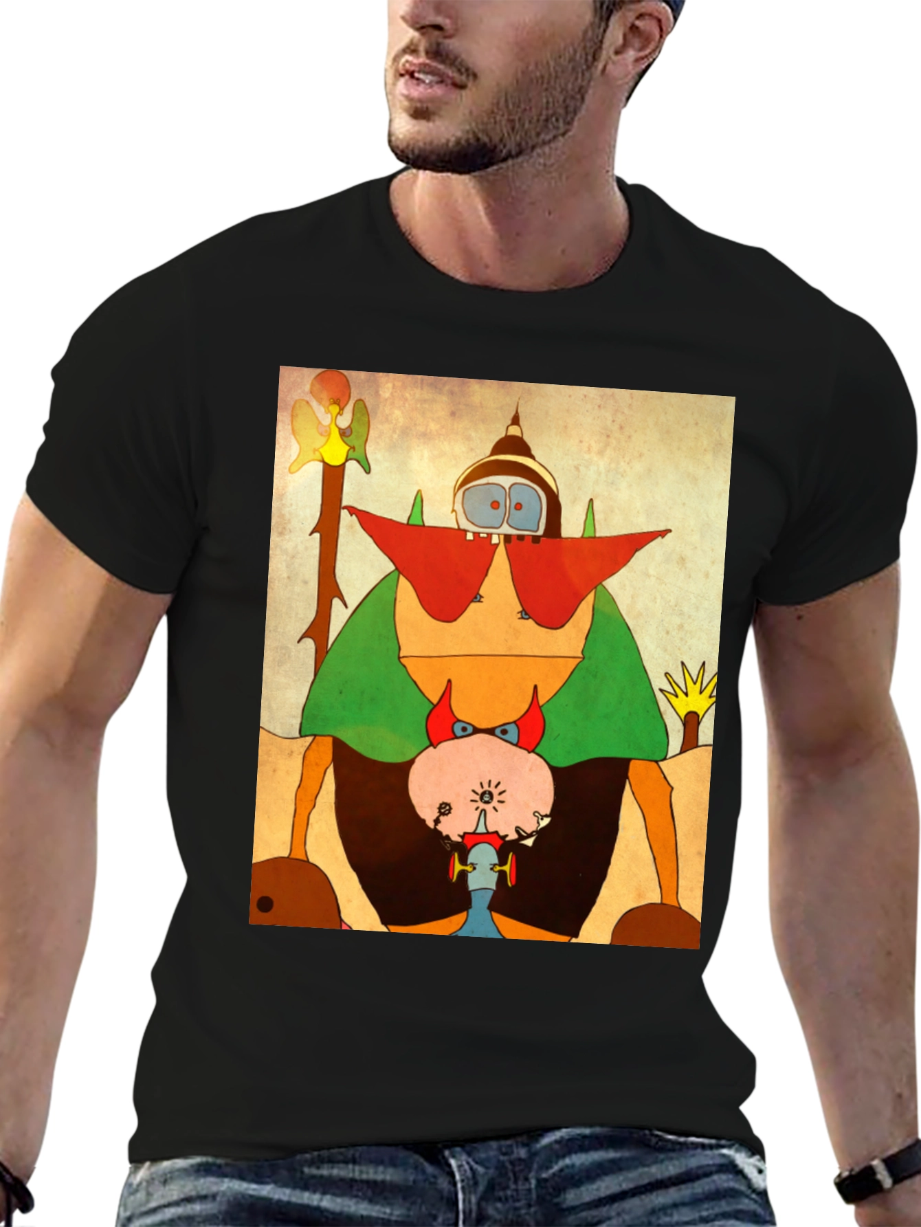 Abstract Cartoon Character Black T-Shirt