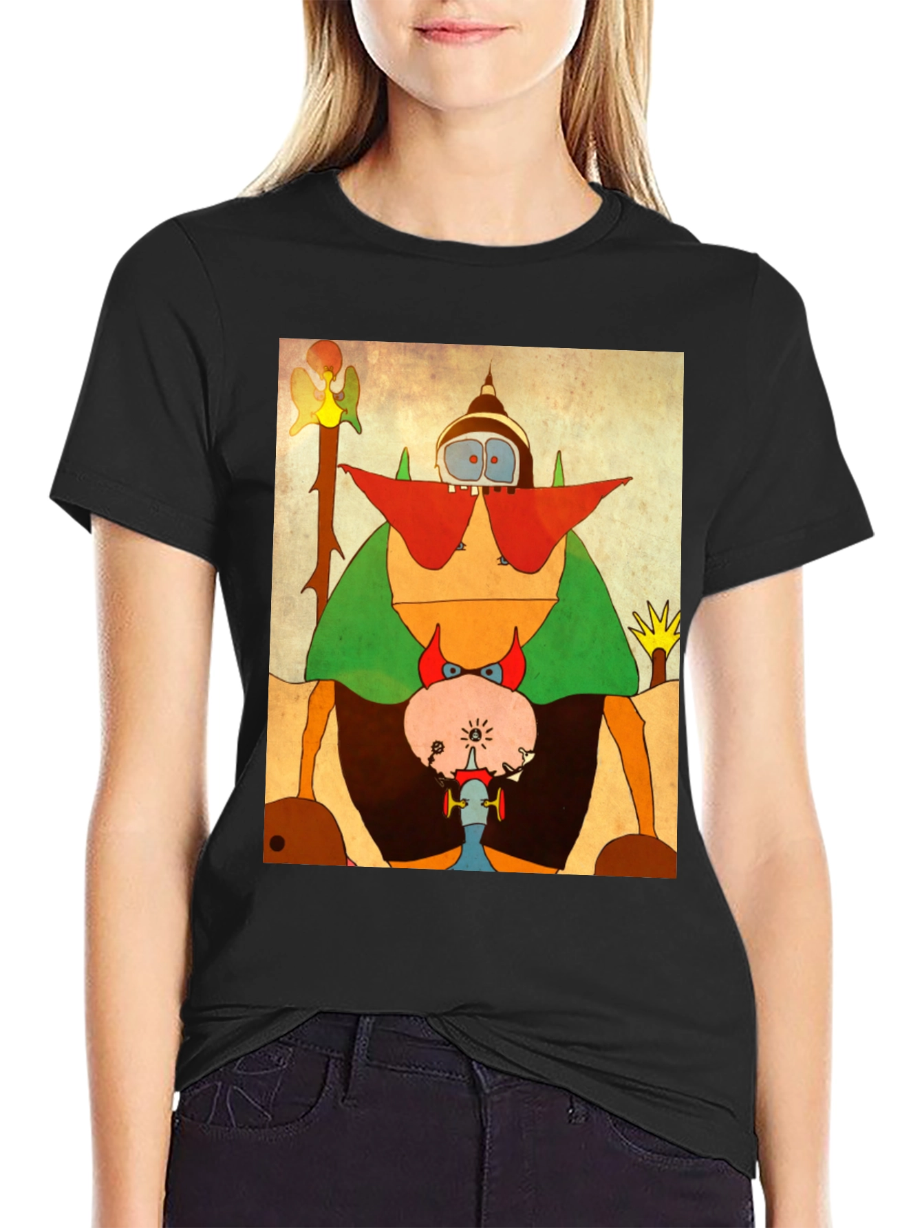 Abstract Cartoon Character Black T-Shirt