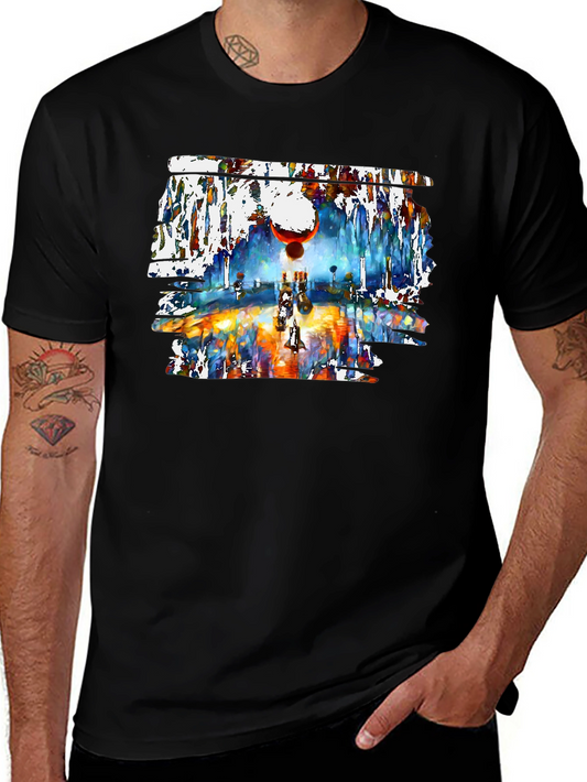 Abstract Watercolor Graphic Black T-Shirt
