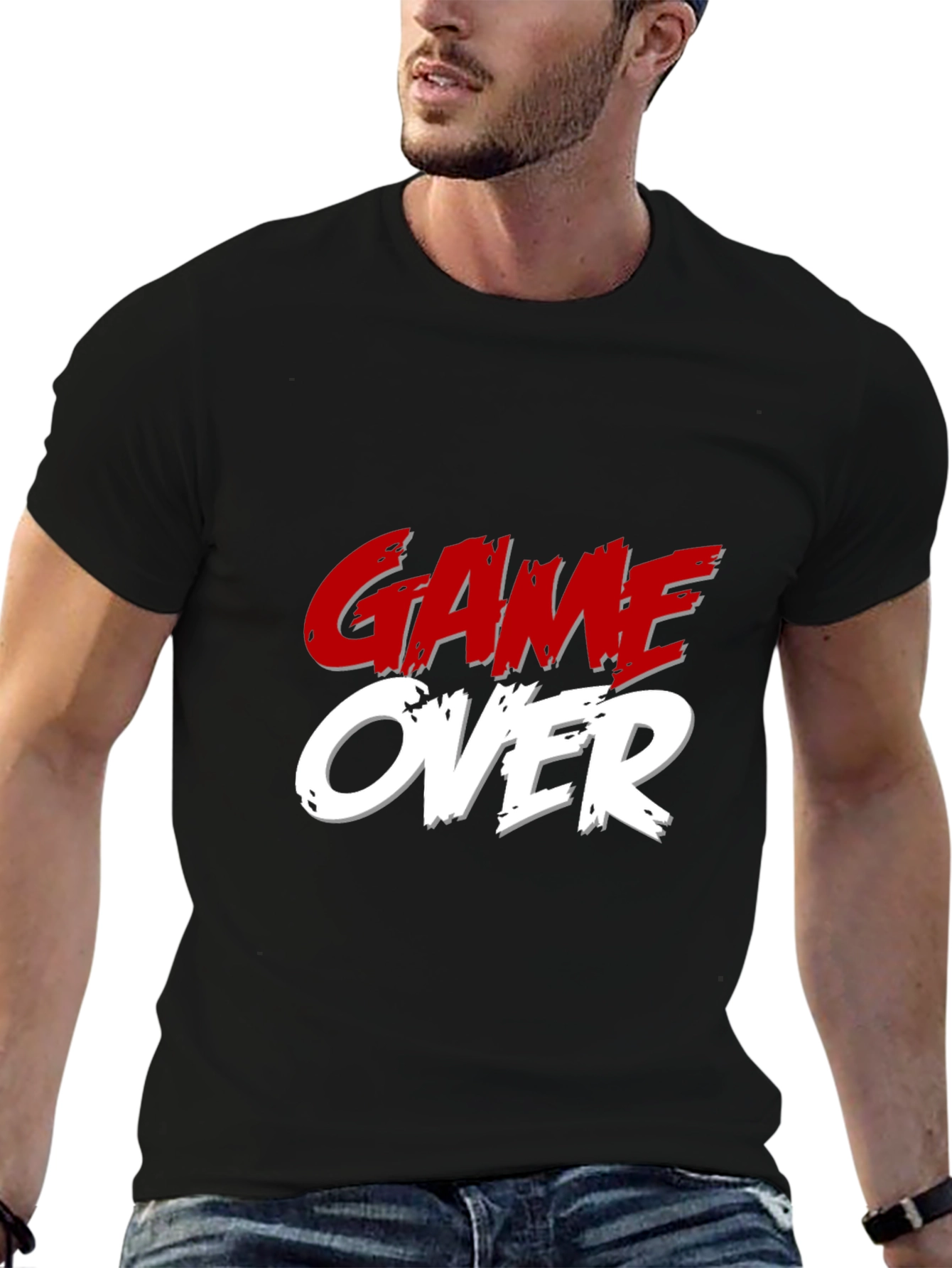 Game Over Graphic Print Black T-Shirt