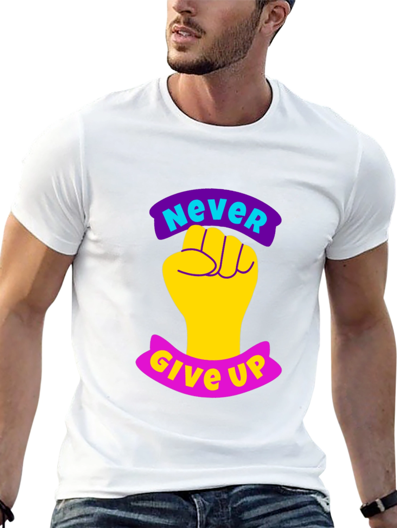 Never Give Up Graphic Tee - Motivational Fist