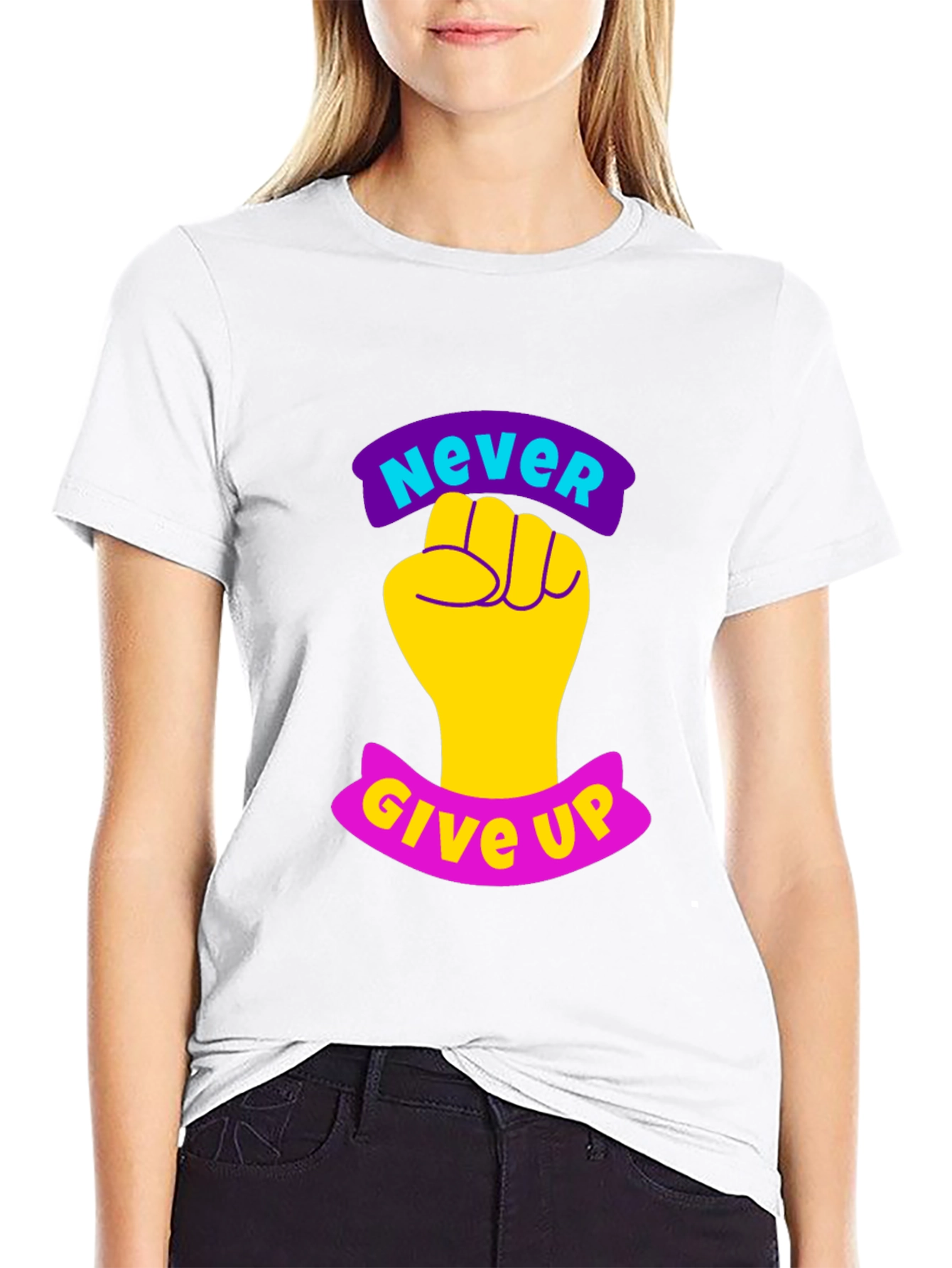 Never Give Up Graphic Tee - Motivational Fist