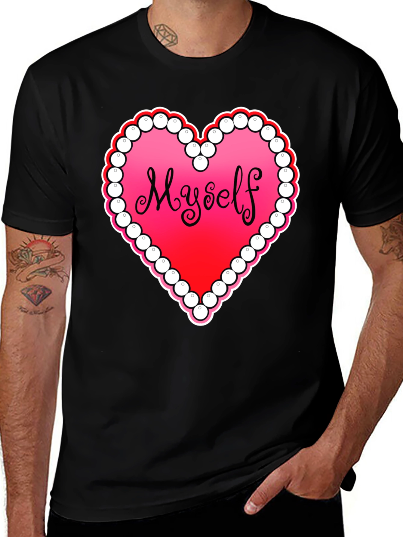 Myself Heart Graphic Tee - Black Casual T-Shirt