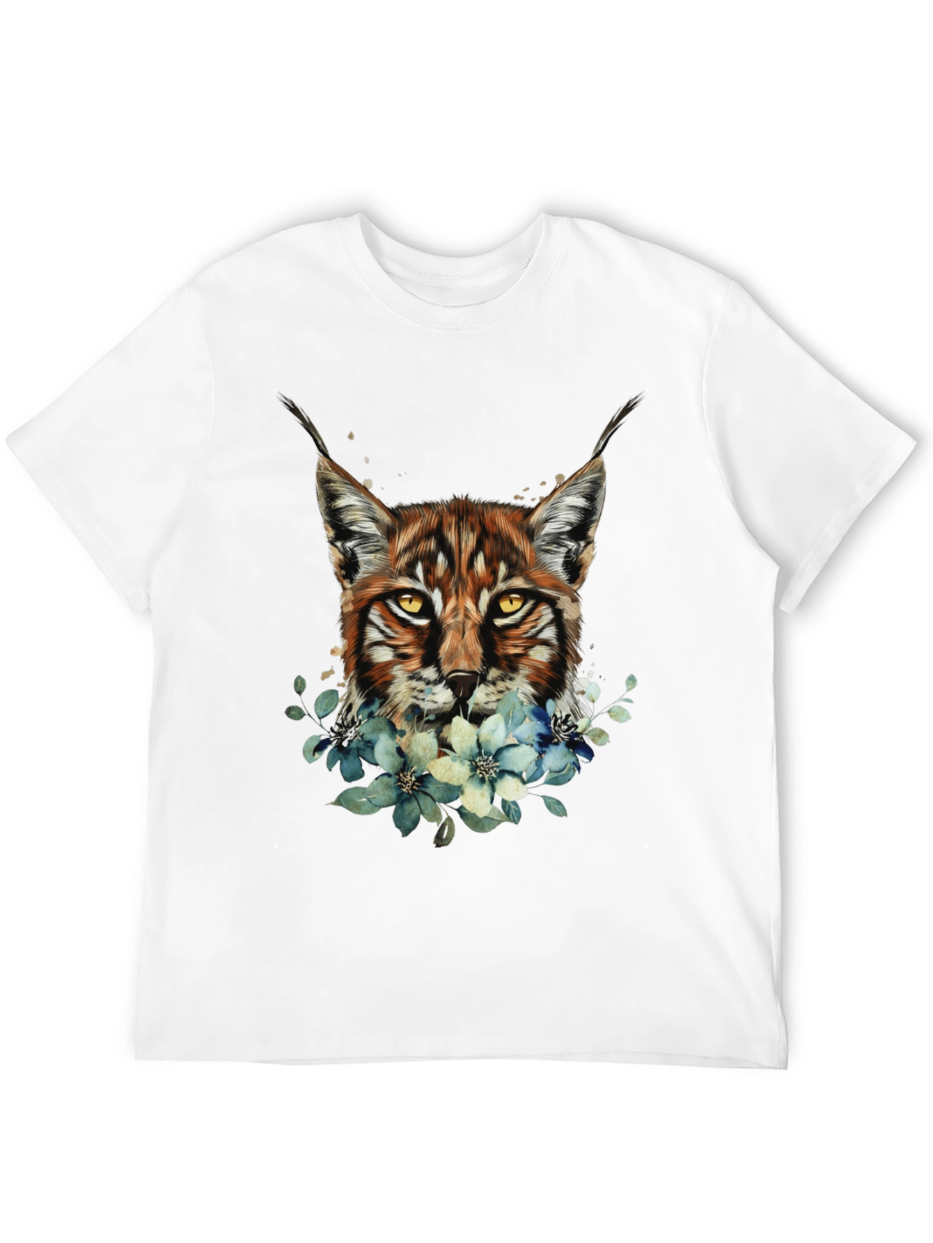 Lynx & Floral Graphic Black T-Shirt