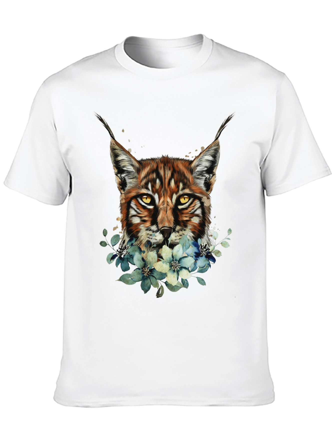 Lynx & Floral Graphic Black T-Shirt