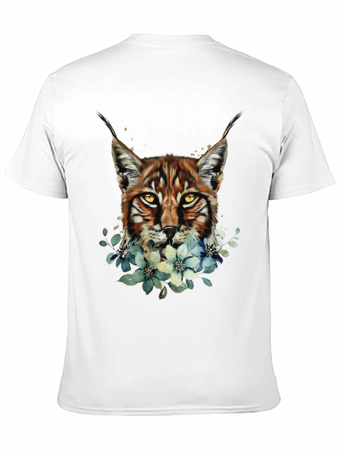 Lynx & Floral Graphic Black T-Shirt