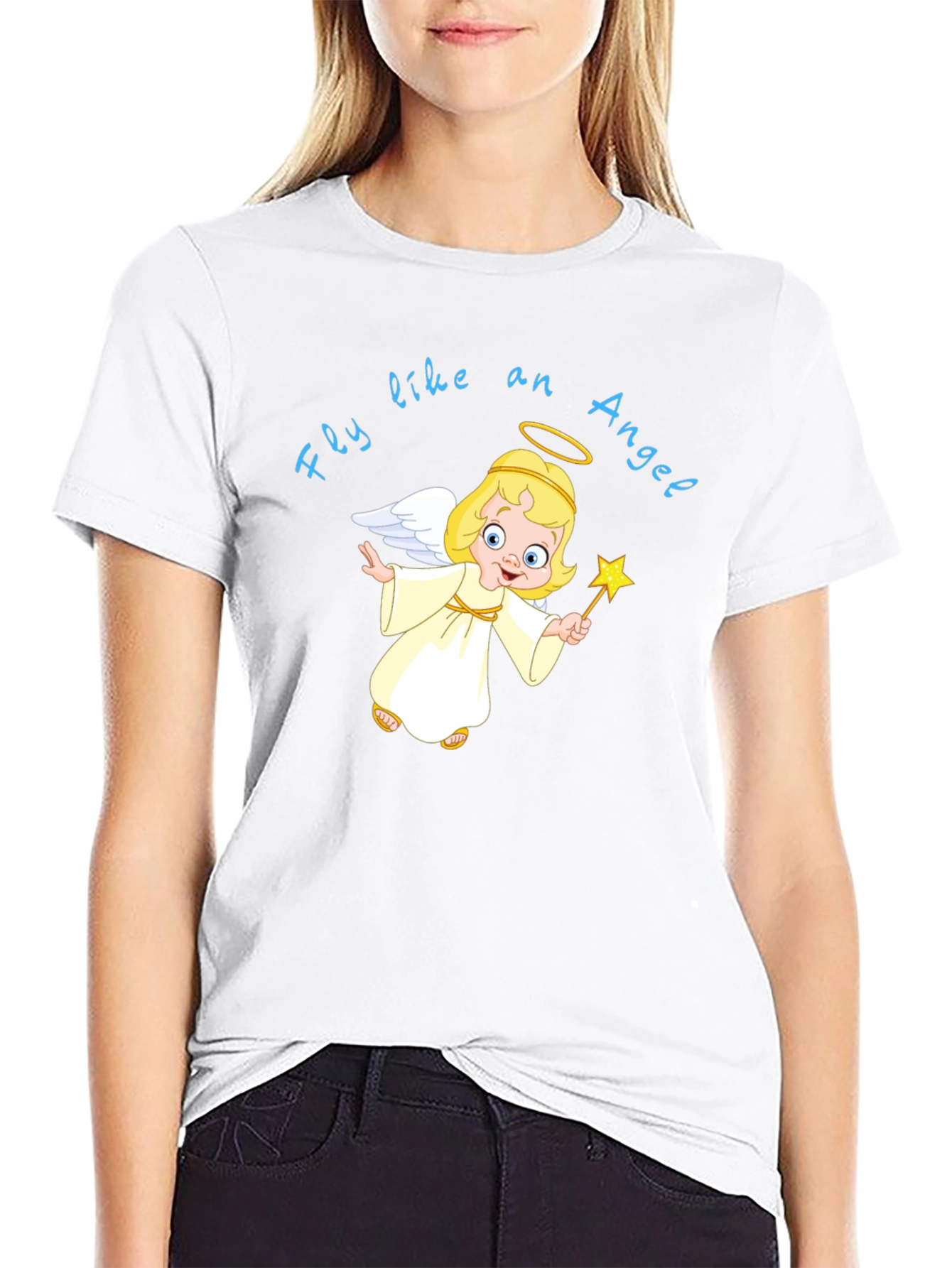 Fly Like an Angel T-Shirt Black Cotton Graphic Tee