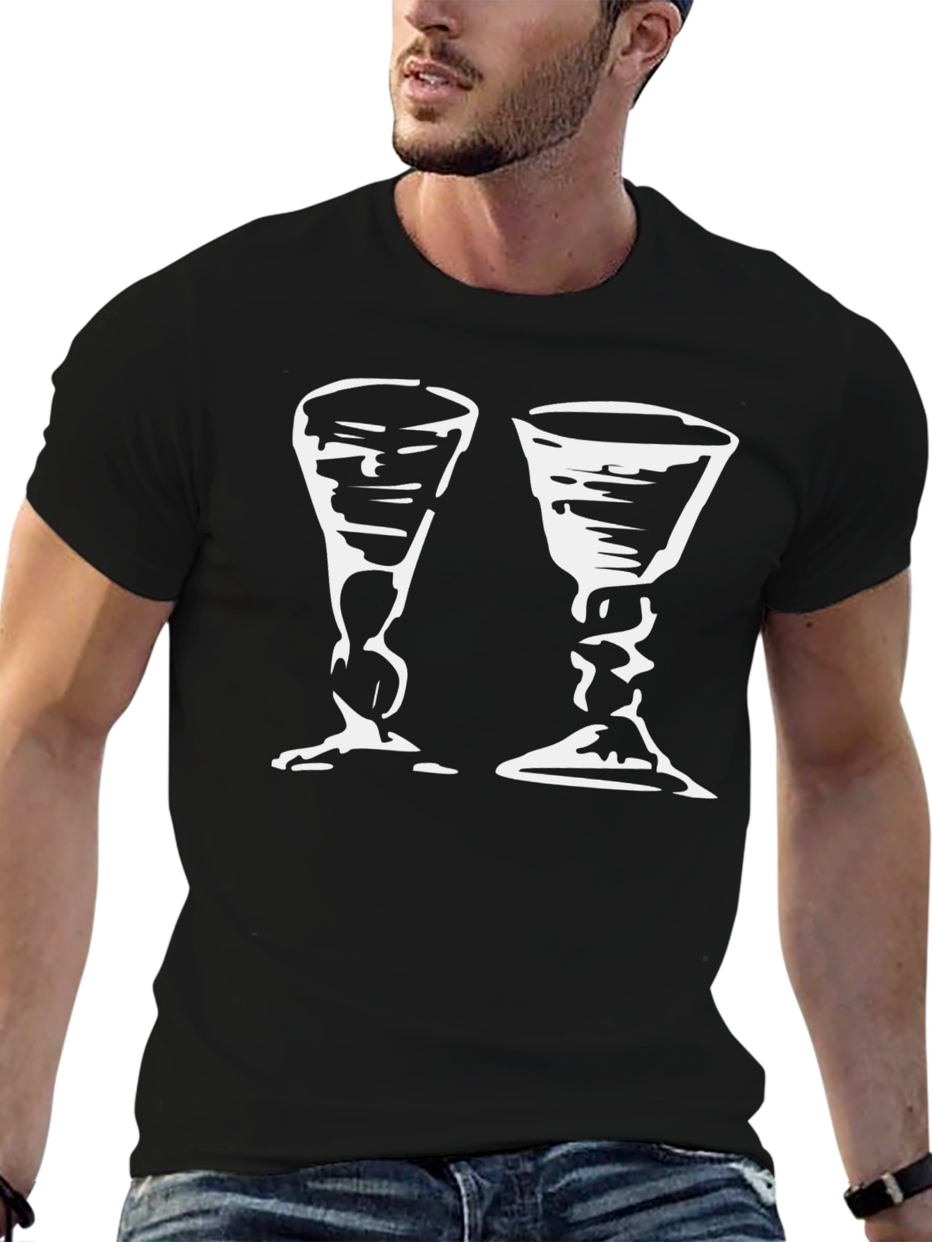 Black T-Shirt with Two Chalice Print
