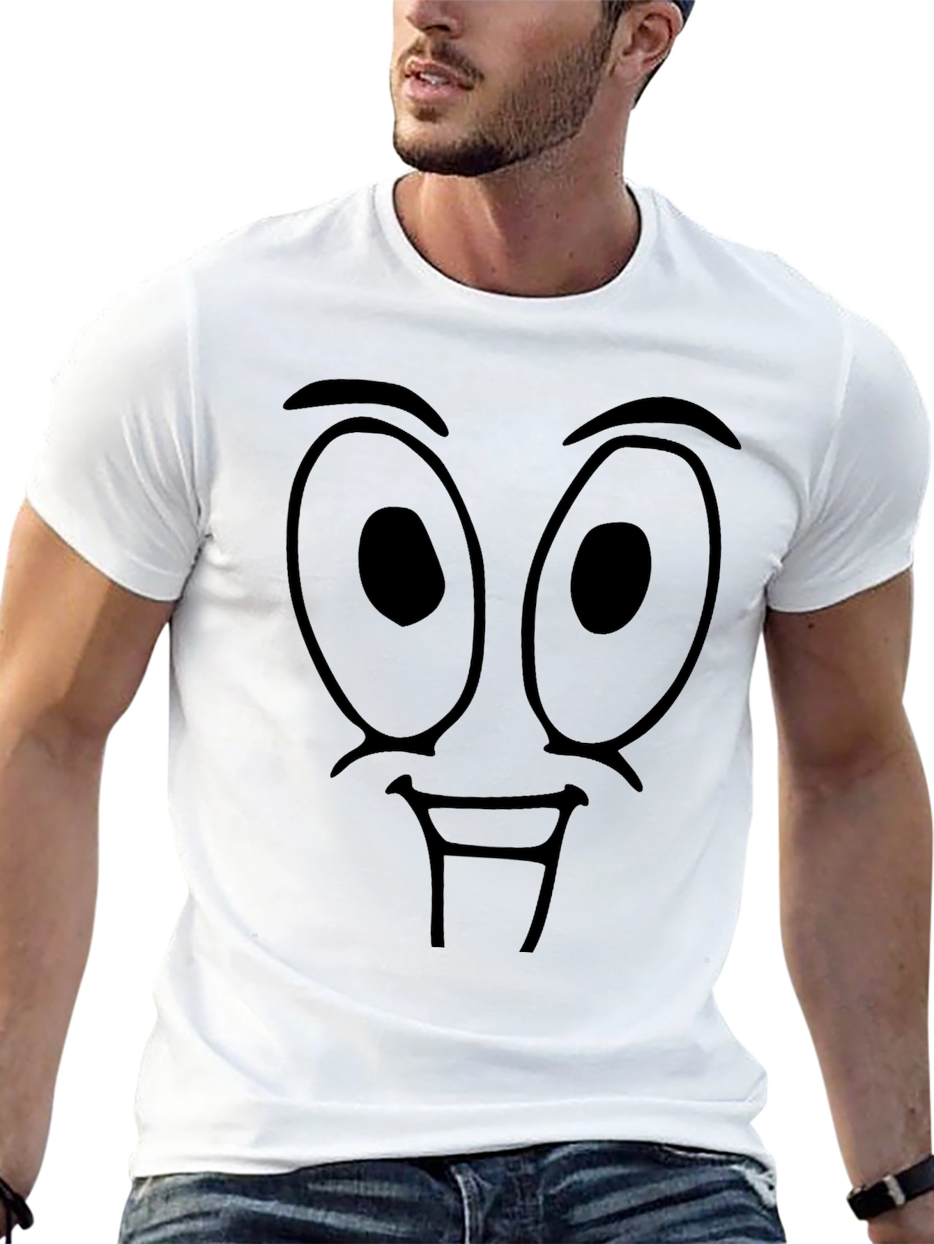 Funny Cartoon Face Graphic Black T-Shirt