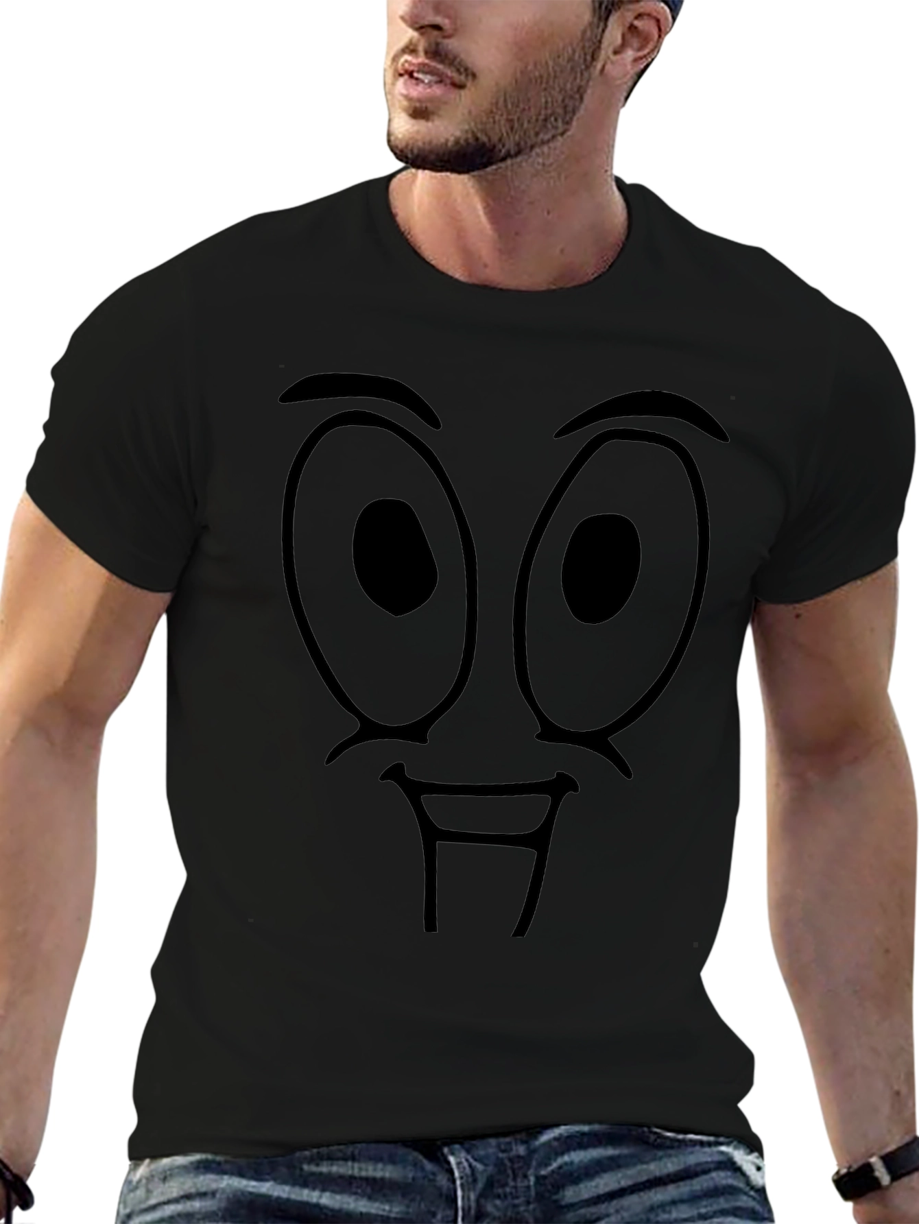 Funny Cartoon Face Graphic Black T-Shirt