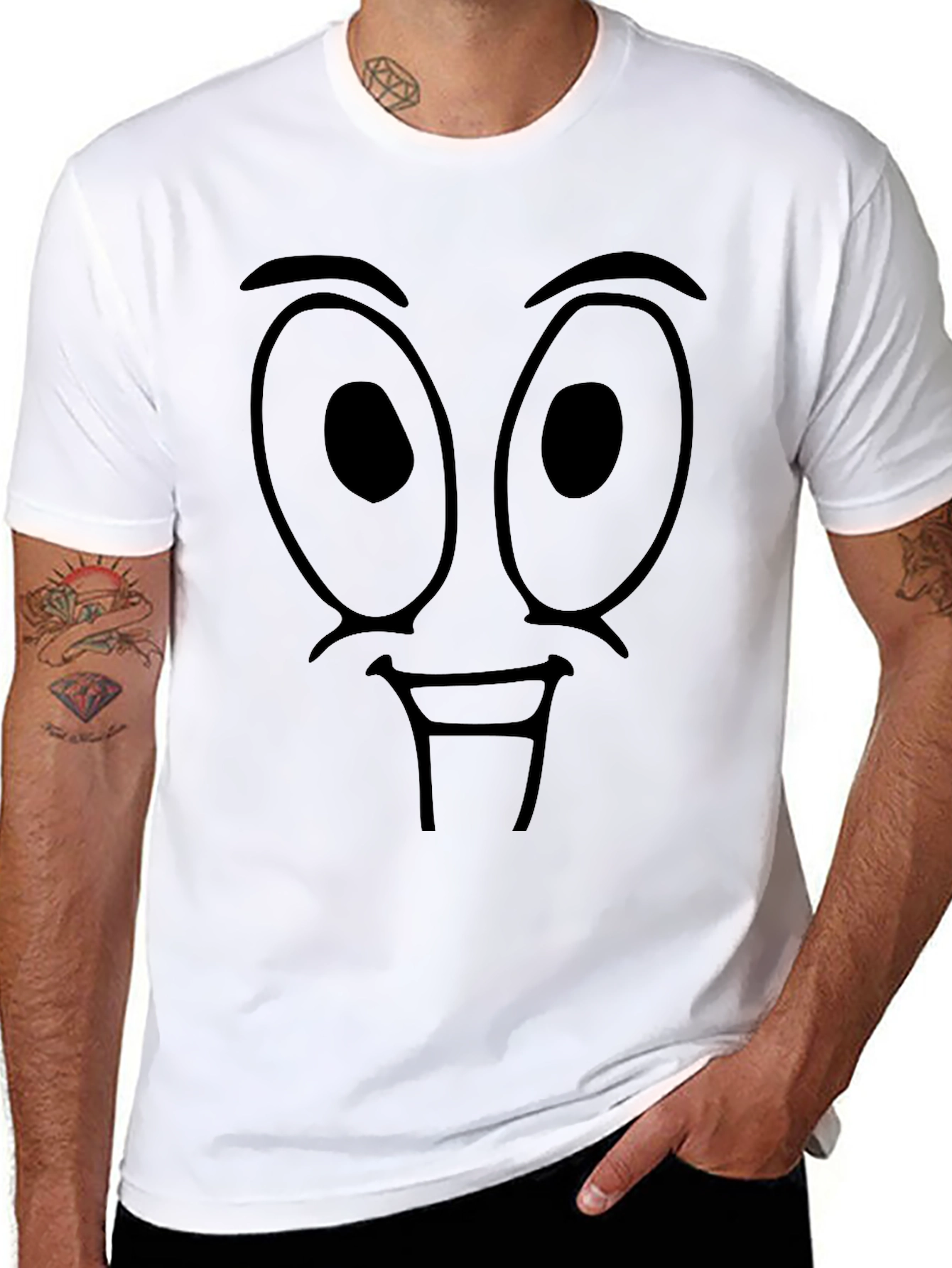 Funny Cartoon Face Graphic Black T-Shirt