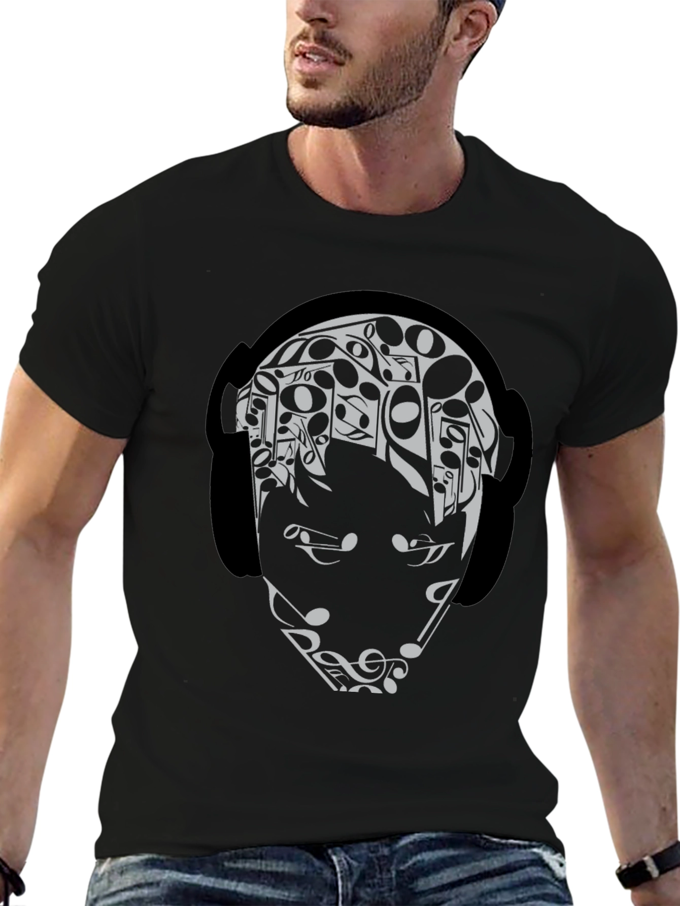 Music Lover Graphic Tee - Black Cotton Blend