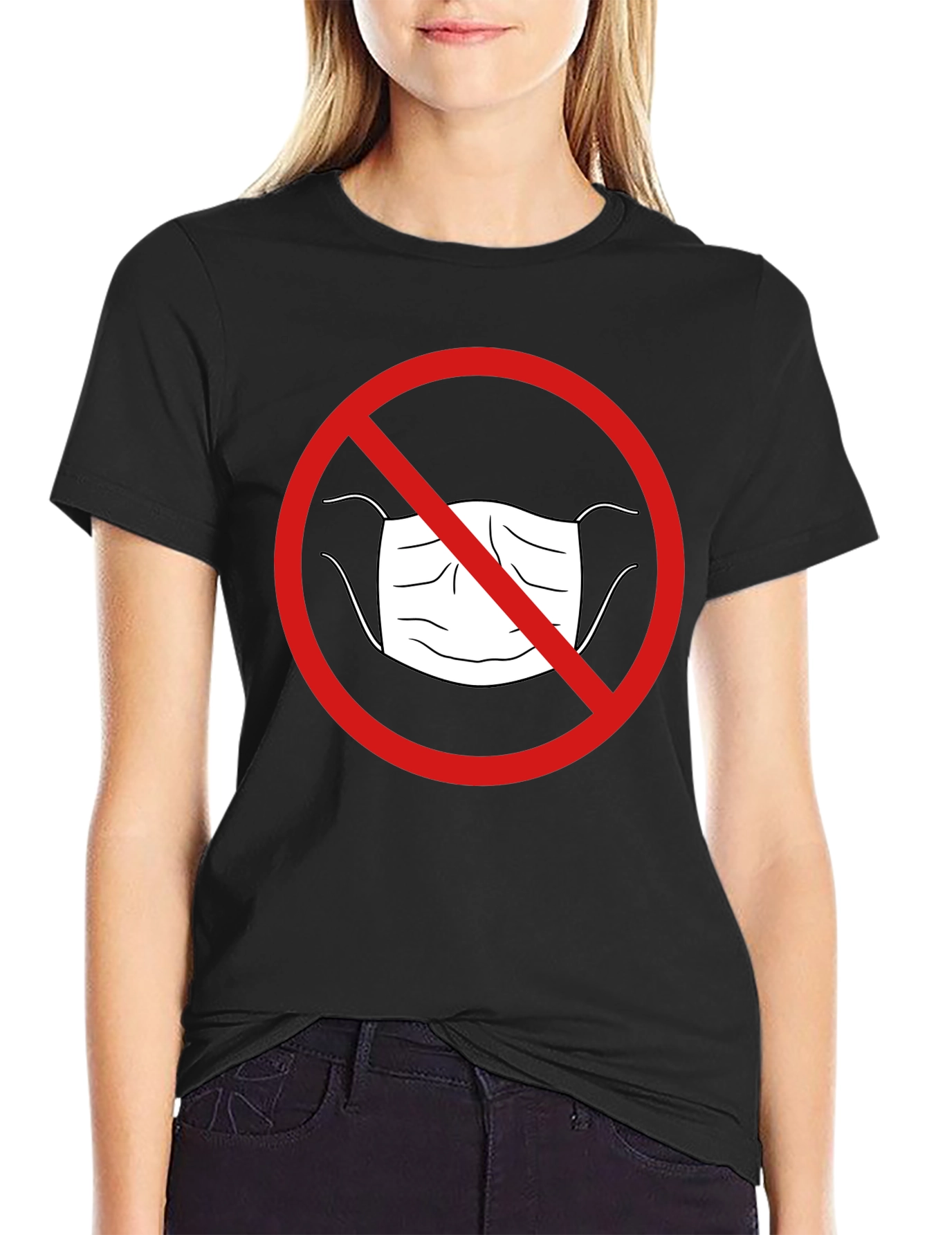 Anti-Mask Graphic Tee - Black Cotton Casual Shirt