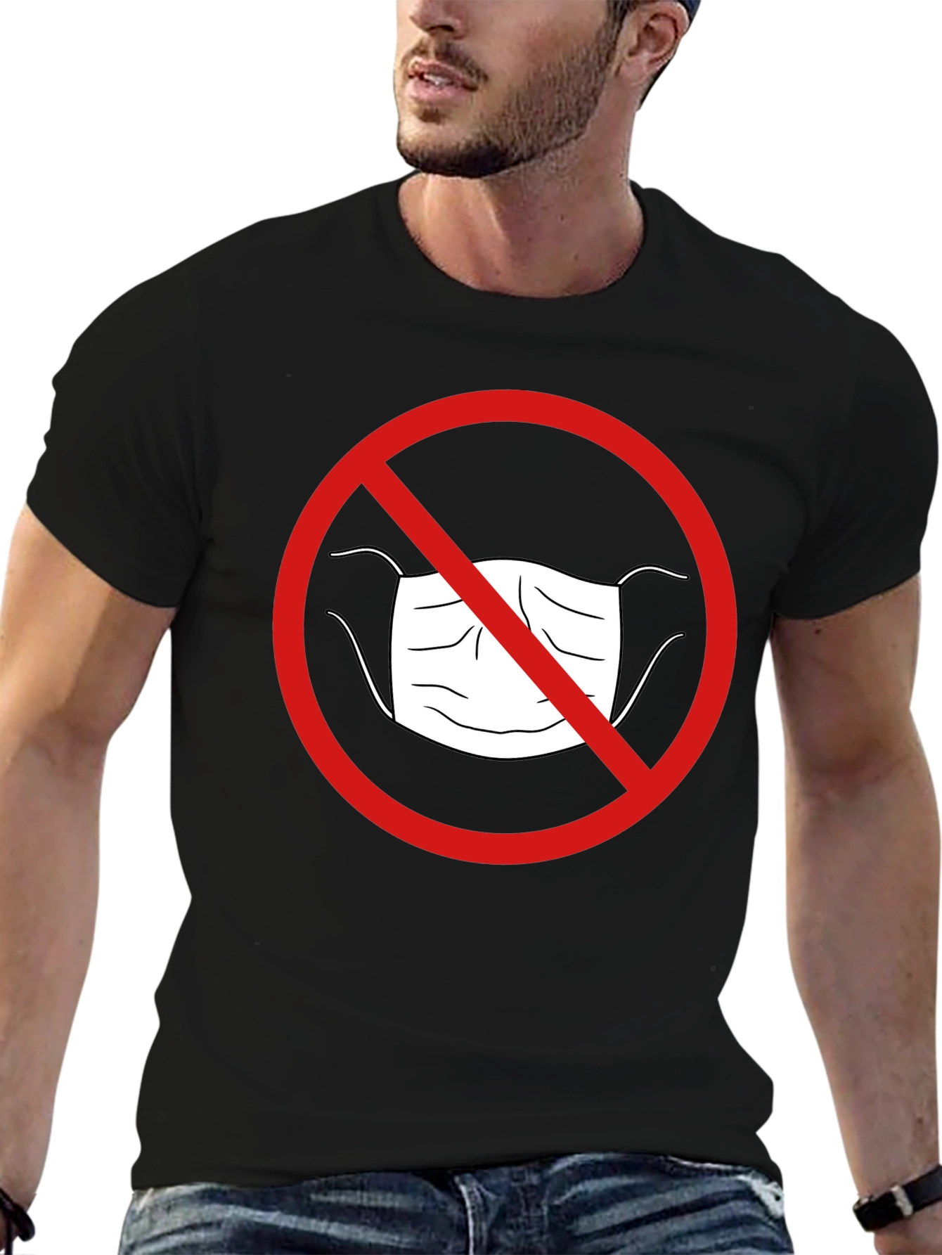 Anti-Mask Graphic Tee - Black Cotton Casual Shirt