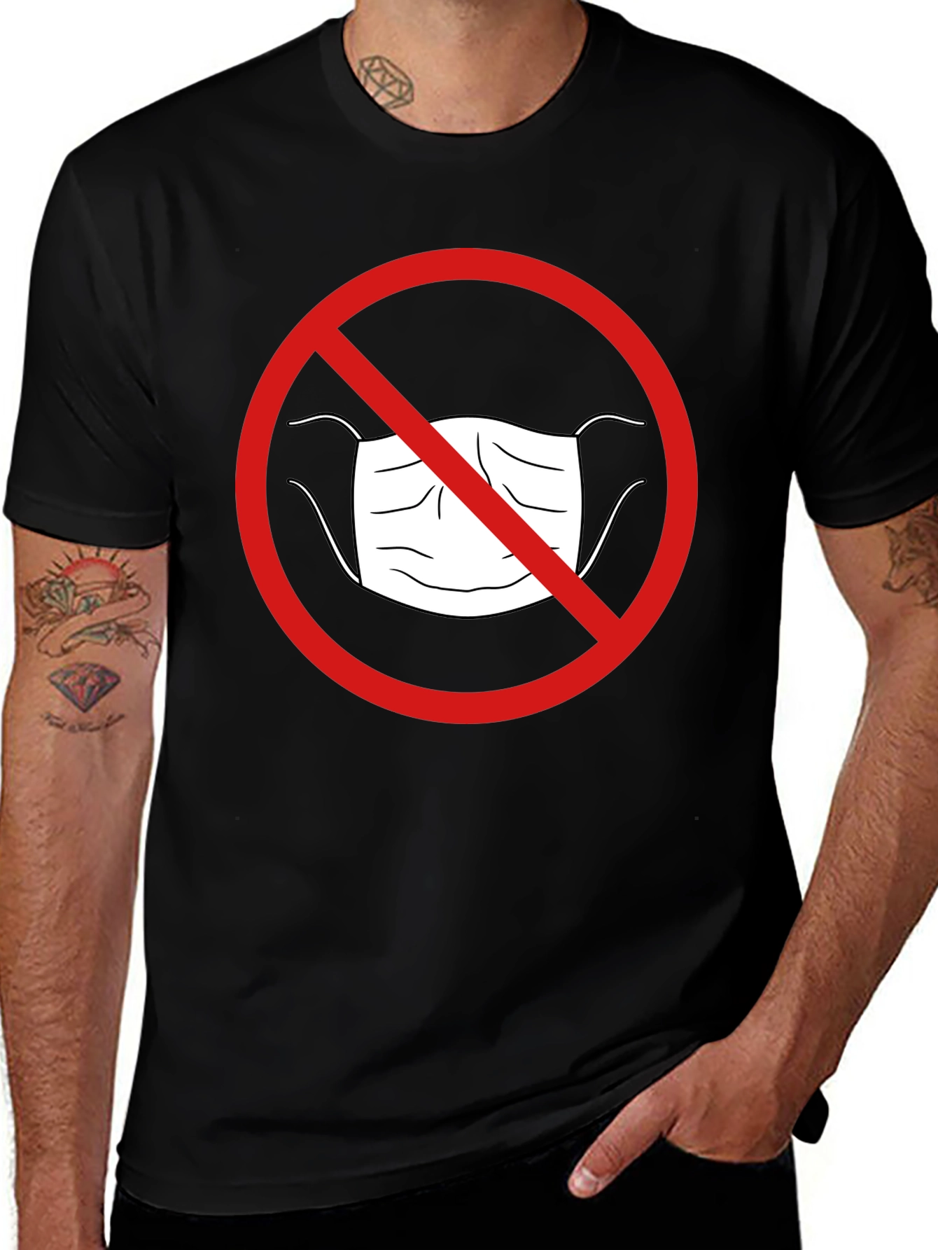 Anti-Mask Graphic Tee - Black Cotton Casual Shirt