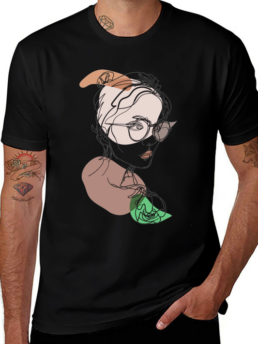 Abstract Face Graphic Tee - Modern Line Art T-Shirt