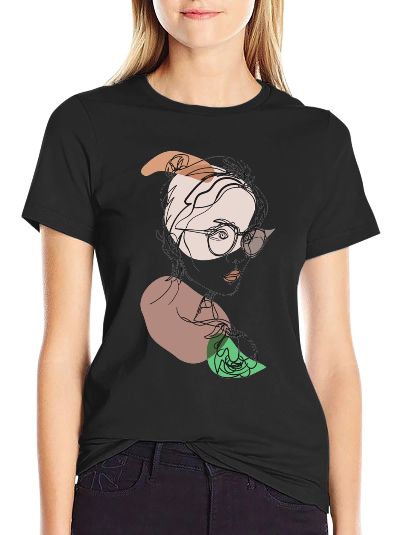 Abstract Face Graphic Tee - Modern Line Art T-Shirt