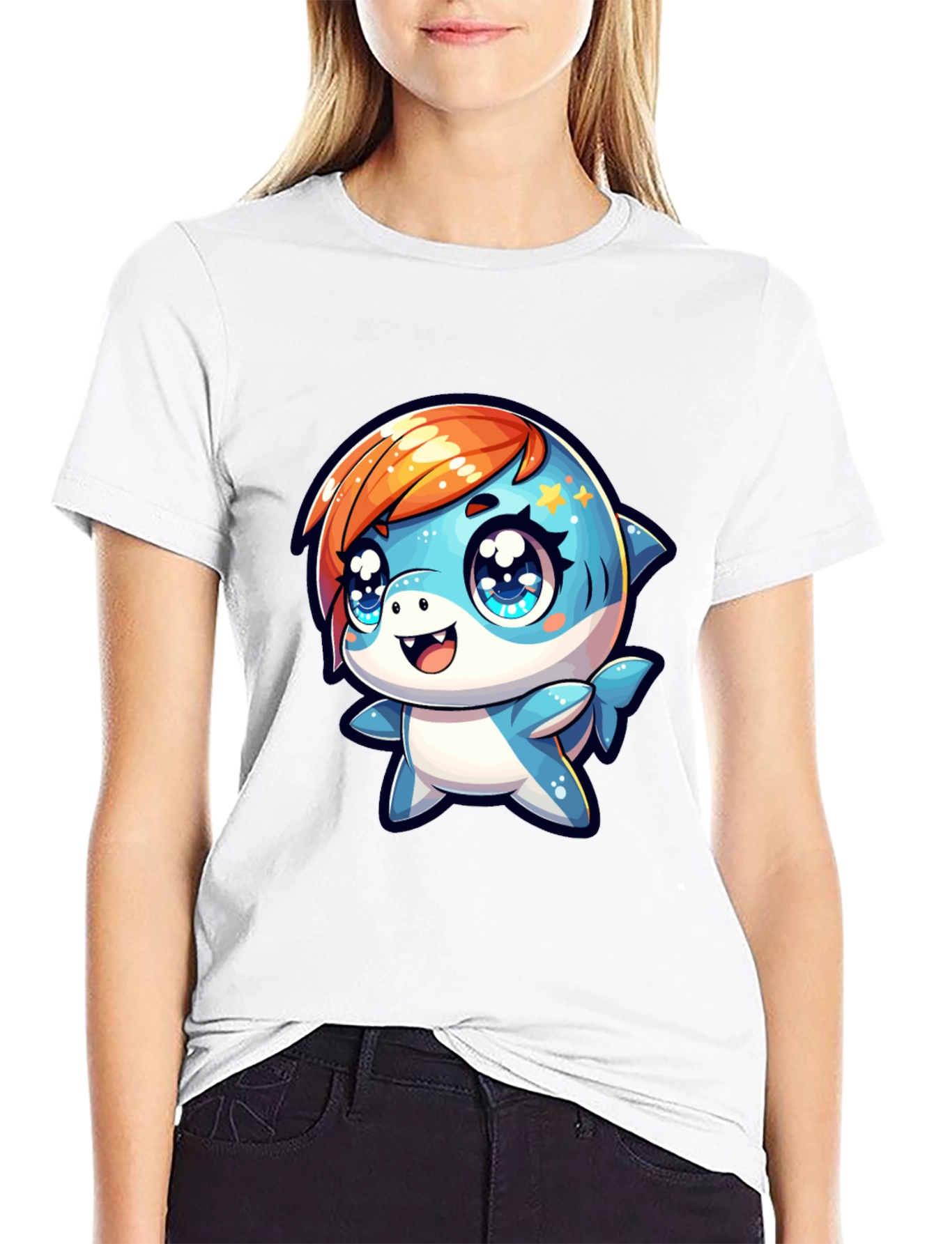Cute Cartoon Shark Graphic T-Shirt