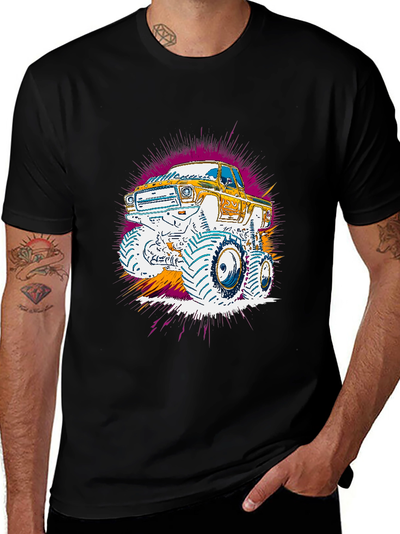 Monster Truck Graphic Print Black Tee