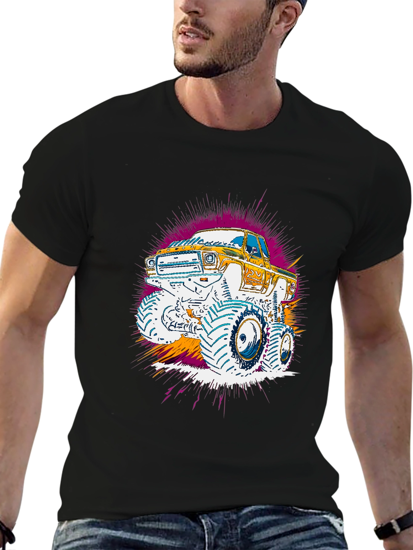 Monster Truck Graphic Print Black Tee