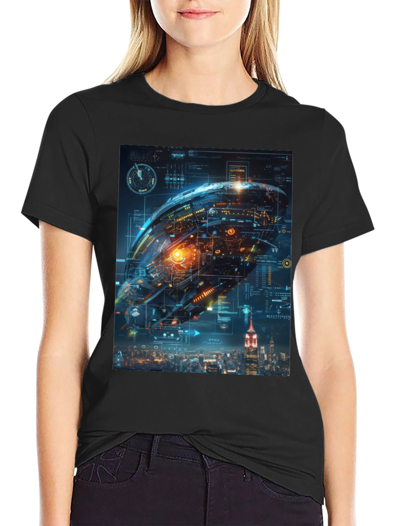 Sci-Fi Spaceship Over New York T-Shirt