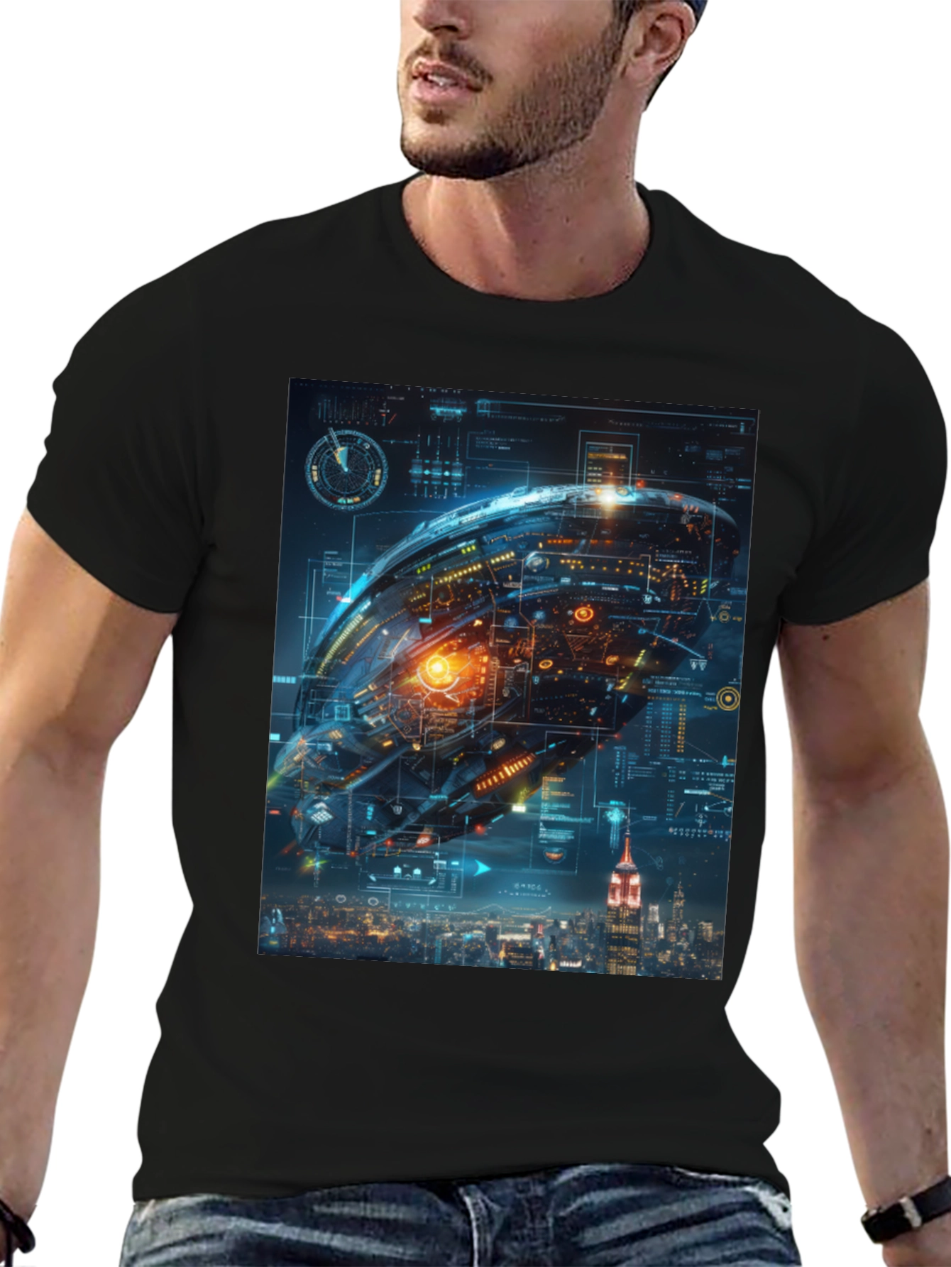 Sci-Fi Spaceship Over New York T-Shirt