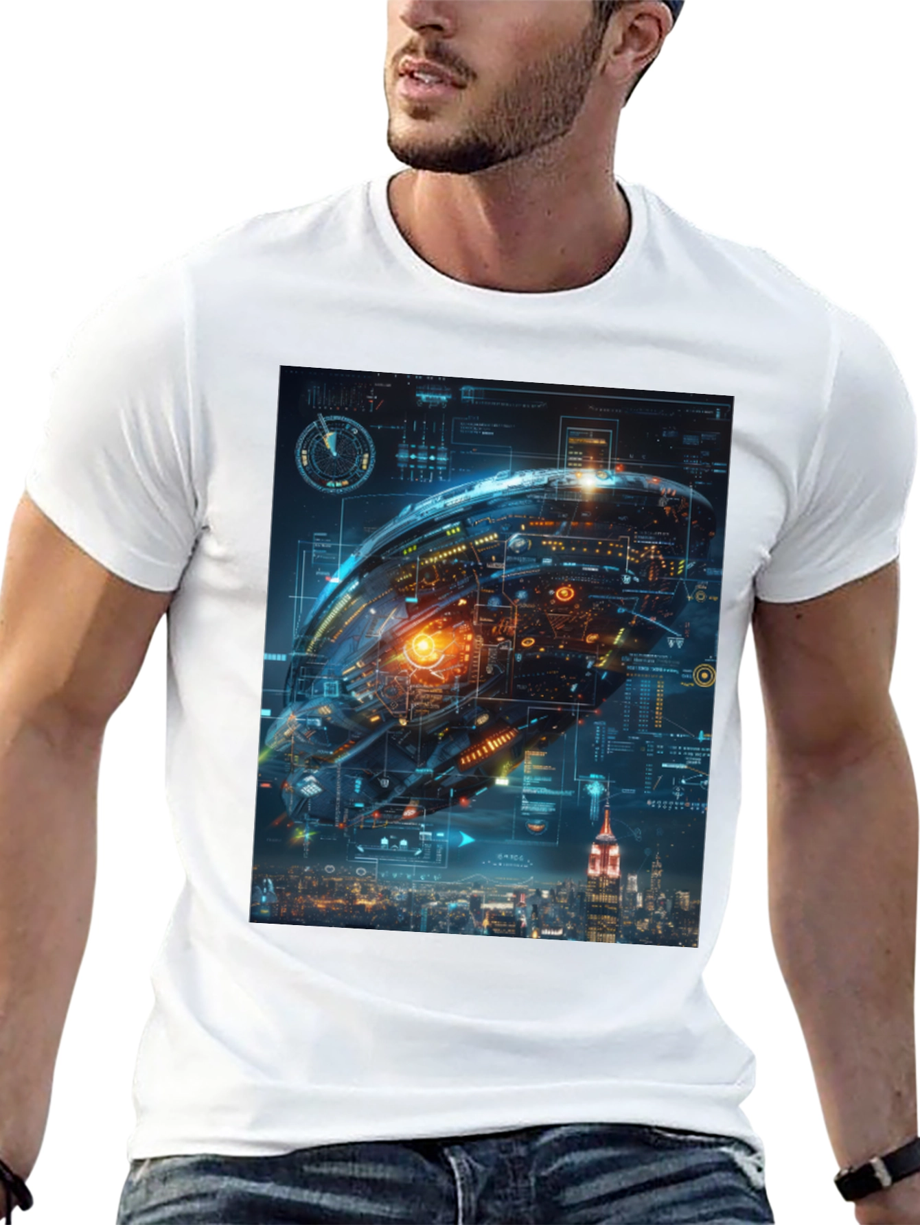 Sci-Fi Spaceship Over New York T-Shirt