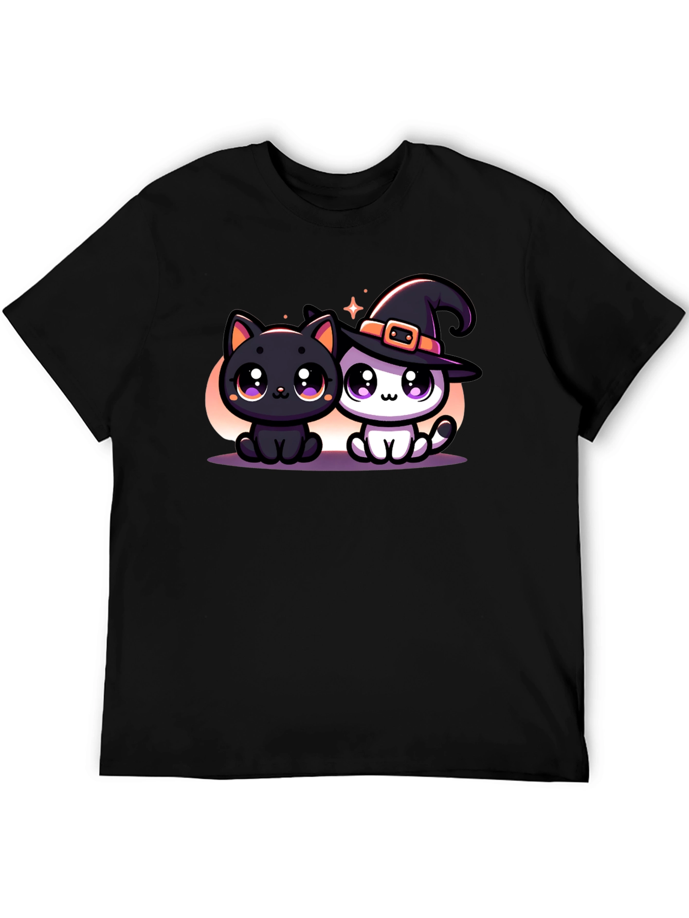 Cute Halloween Cats Graphic Tee - Black