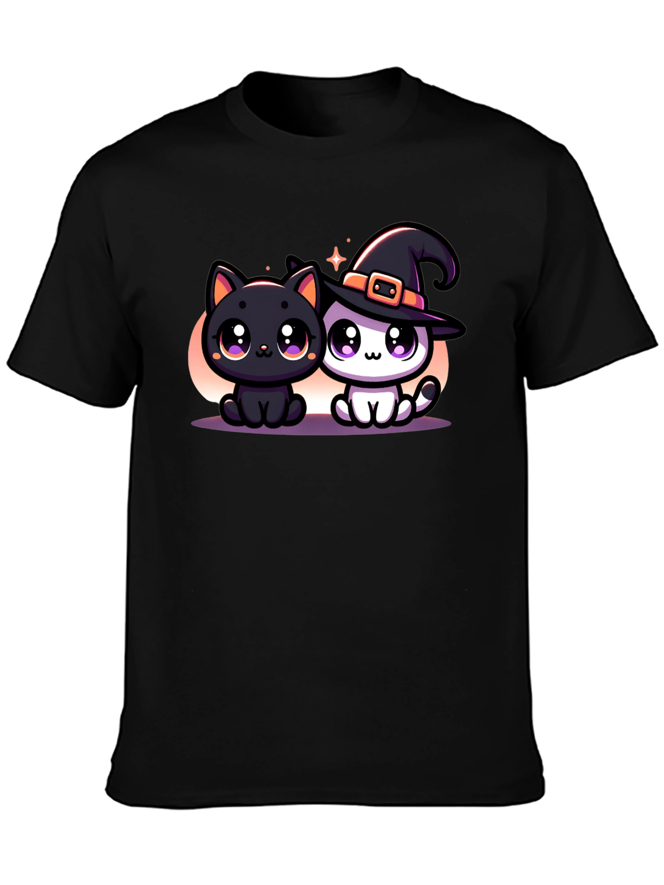 Cute Halloween Cats Graphic Tee - Black