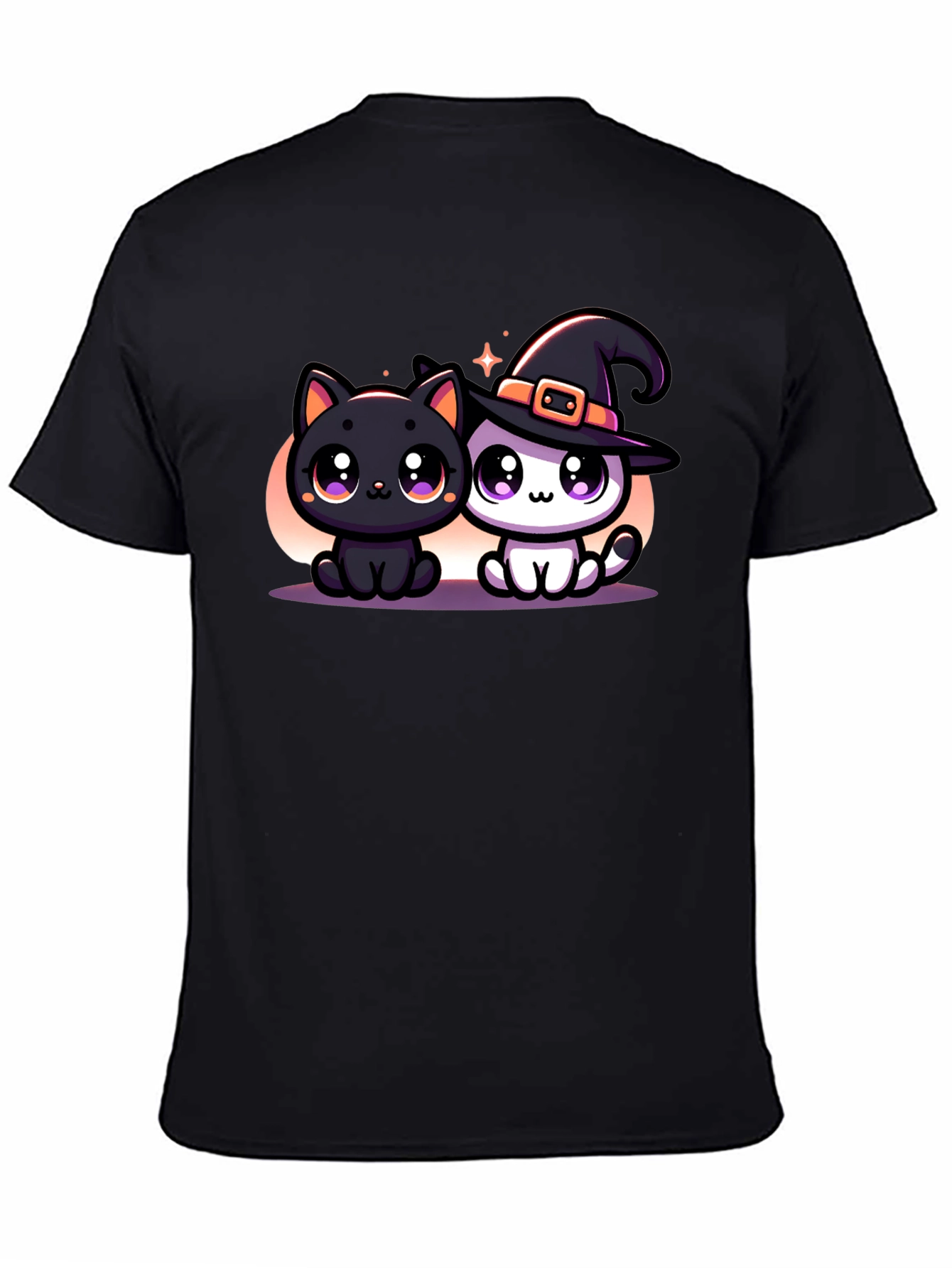 Cute Halloween Cats Graphic Tee - Black
