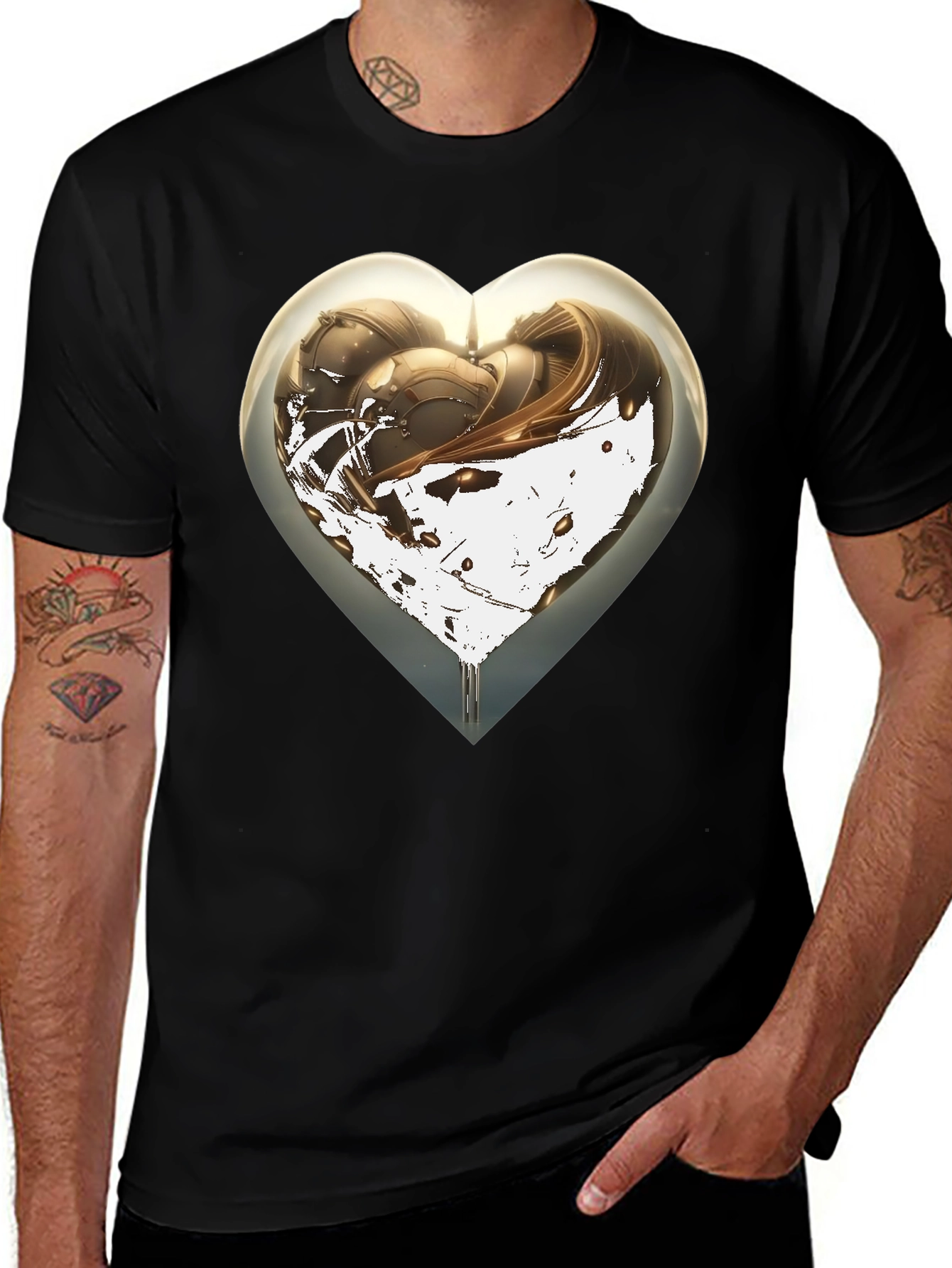 Abstract Heart Graphic Mens Black T-Shirt