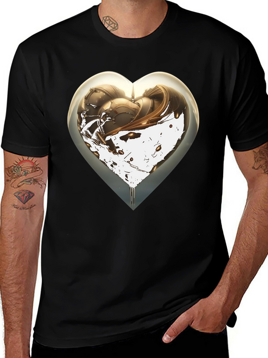 Abstract Heart Graphic Mens Black T-Shirt