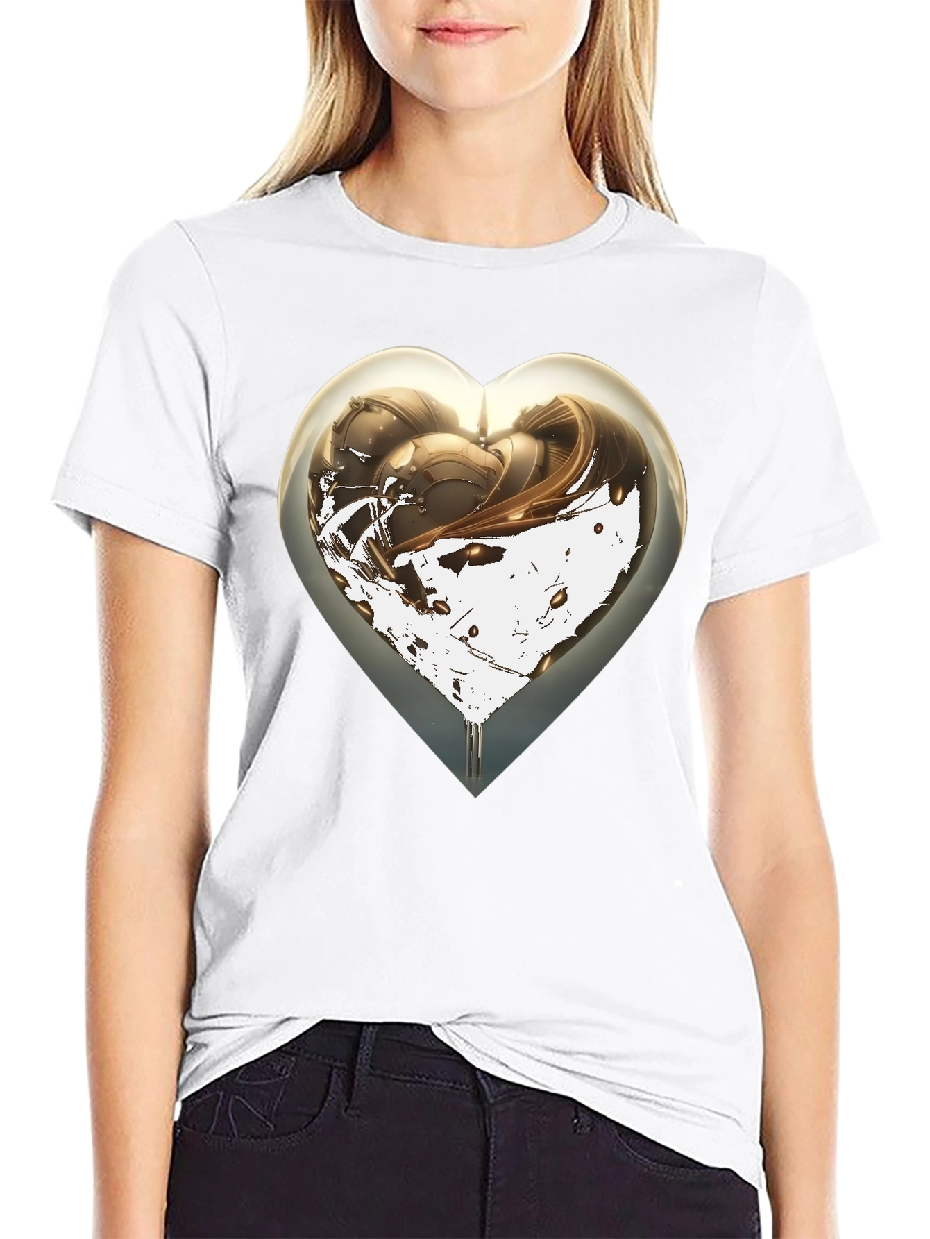 Abstract Heart Graphic Mens Black T-Shirt