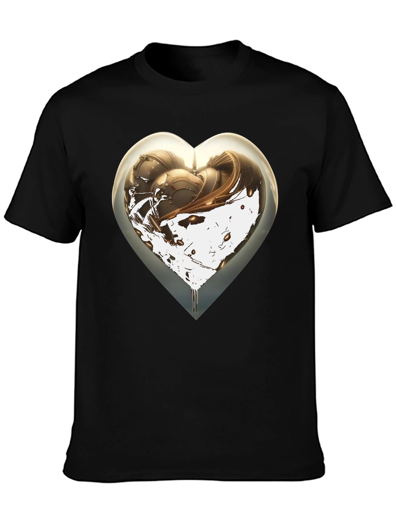 Abstract Heart Graphic Mens Black T-Shirt