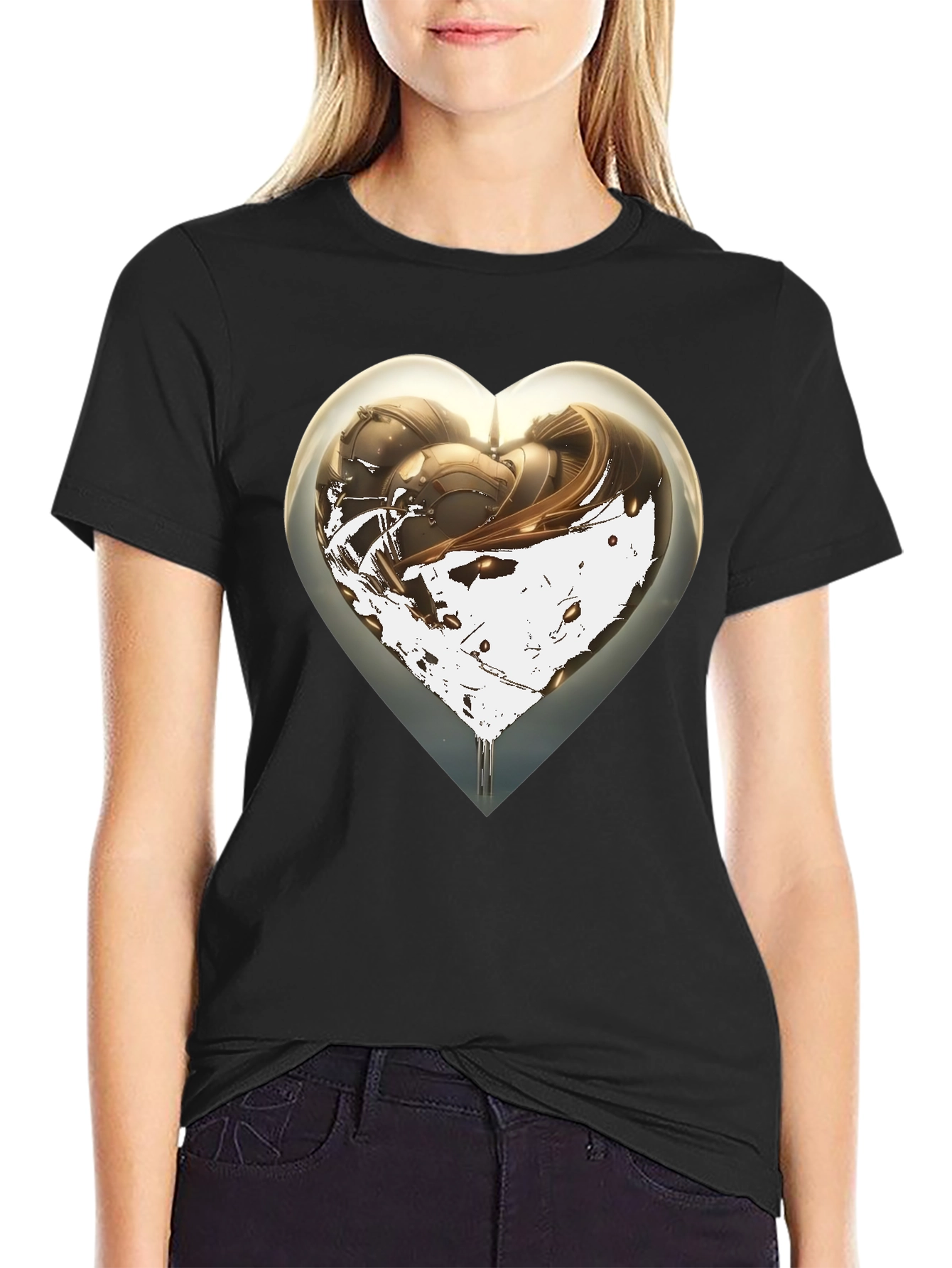 Abstract Heart Graphic Mens Black T-Shirt