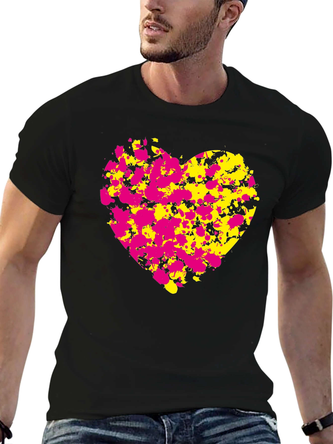 Abstract Heart Splatter T-Shirt - Black