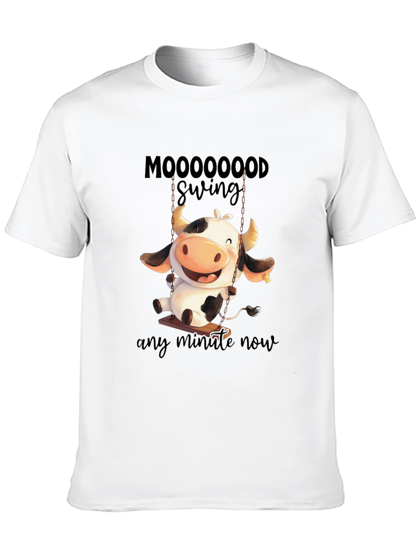 Moooooood Swing Black T-Shirt - Cute Cow Design