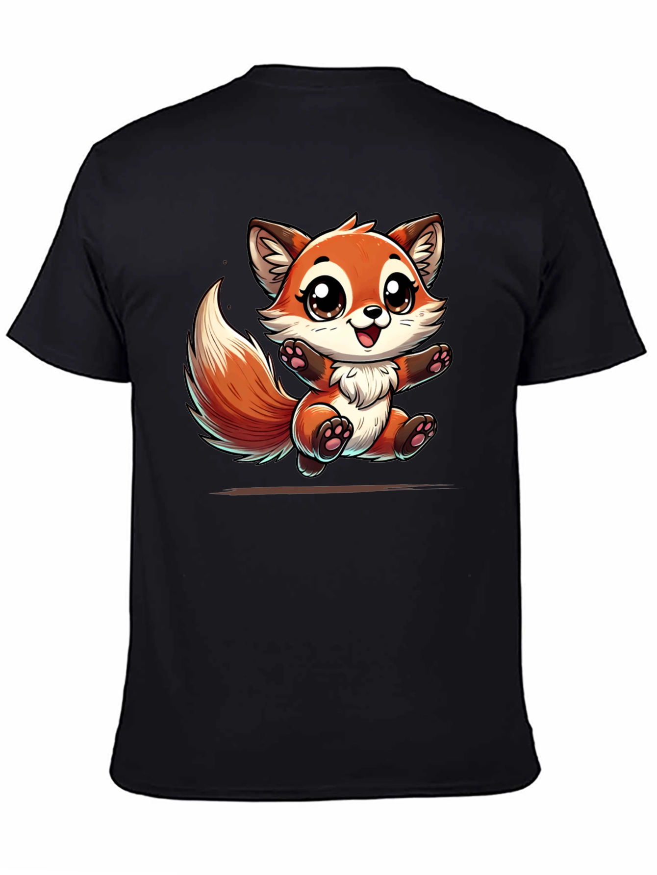 Cute Fox Graphic Tee - Black Cotton T-Shirt